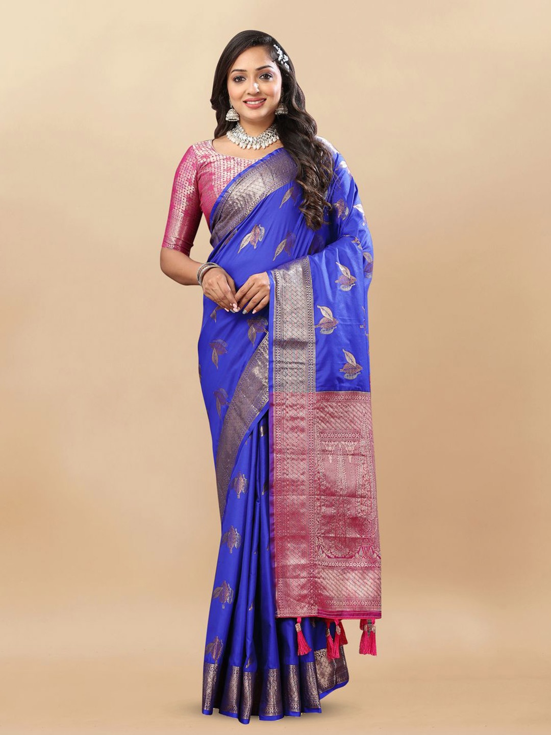 

MOKSHA DESIGNS Woven Design Zari Pure Silk Banarasi Saree, Blue