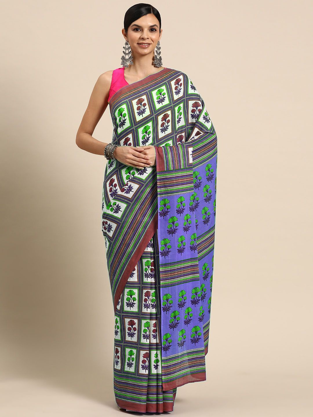 

BUTA BUTI Floral Pure Cotton Printed Saree, Green