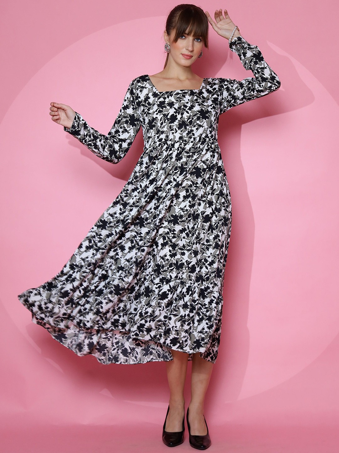 

SHEETAL Associates Floral Printed Fit & Flare Midi Dress, Grey