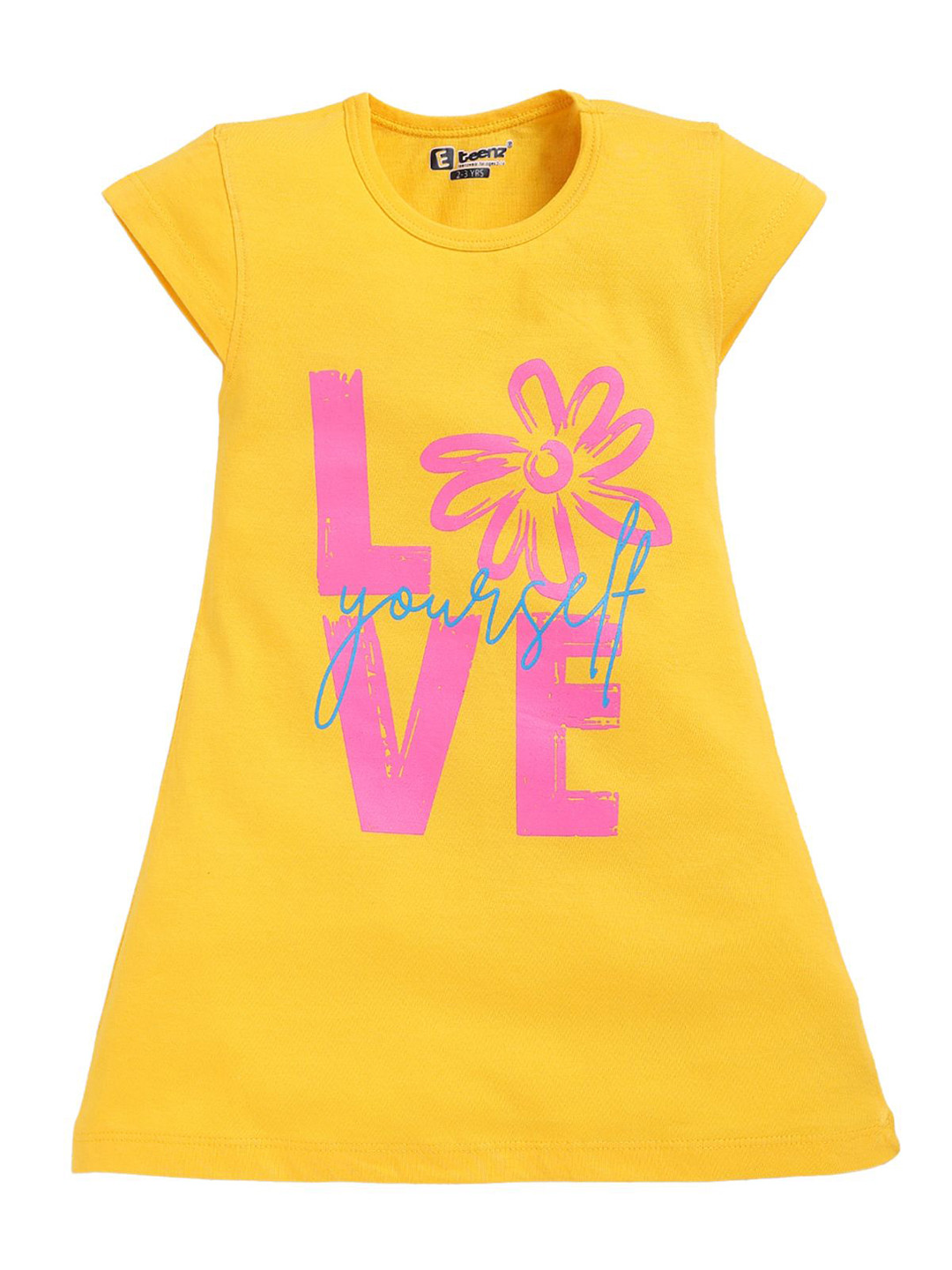 

E-TEENZ Printed Cotton A-Line Mini Dress, Yellow