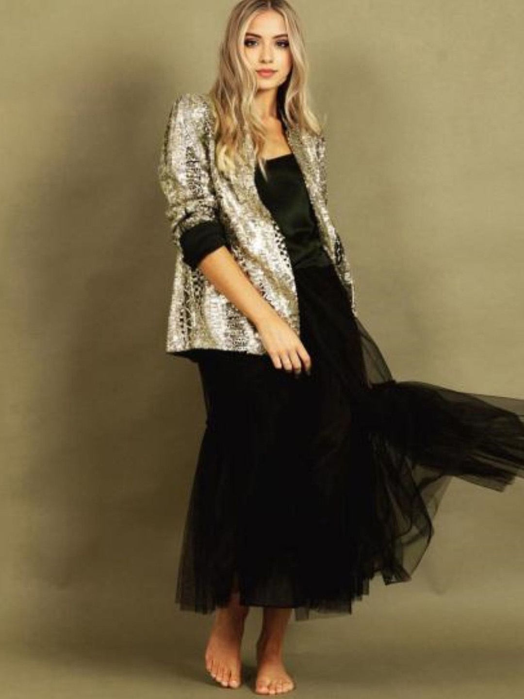 

KPOP Women Open Front Jacket, Gold