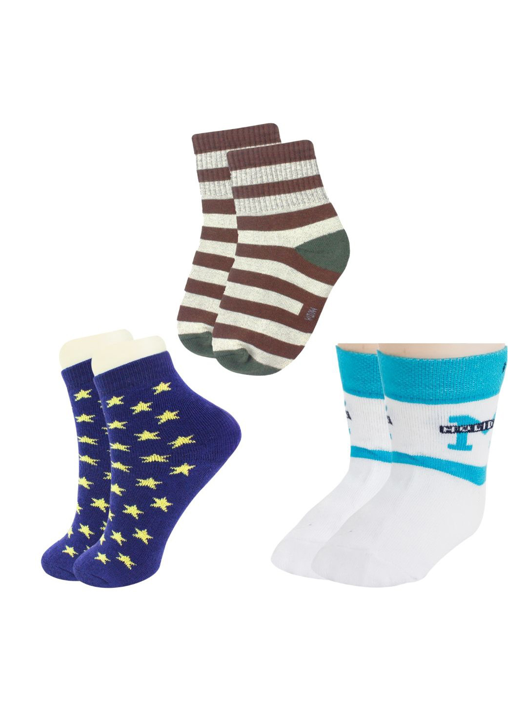 

BAESD Kids Pack Of 3 Patterned Above Ankle-Length Socks, White