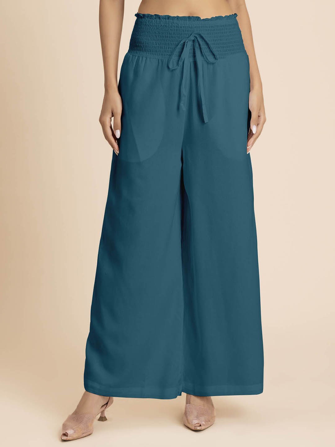 

Moomaya Women Loose Fit High-Rise Palazzos, Teal