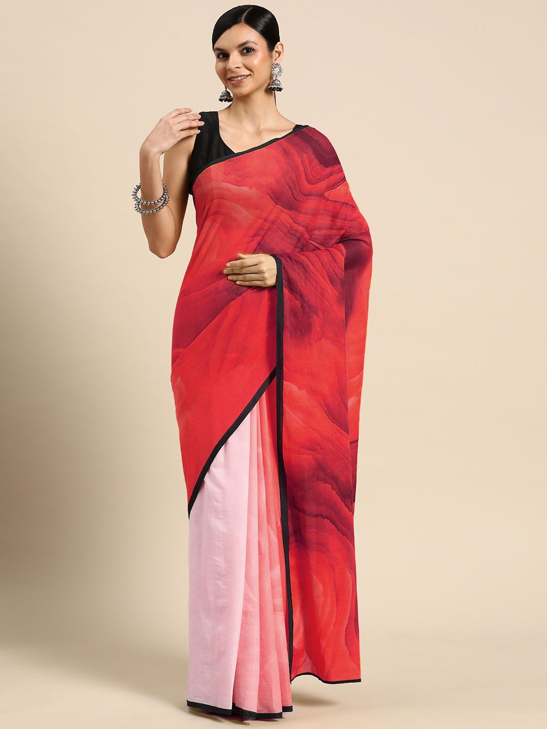 

BUTA BUTI Abstract Printed Pure Cotton Saree, Red