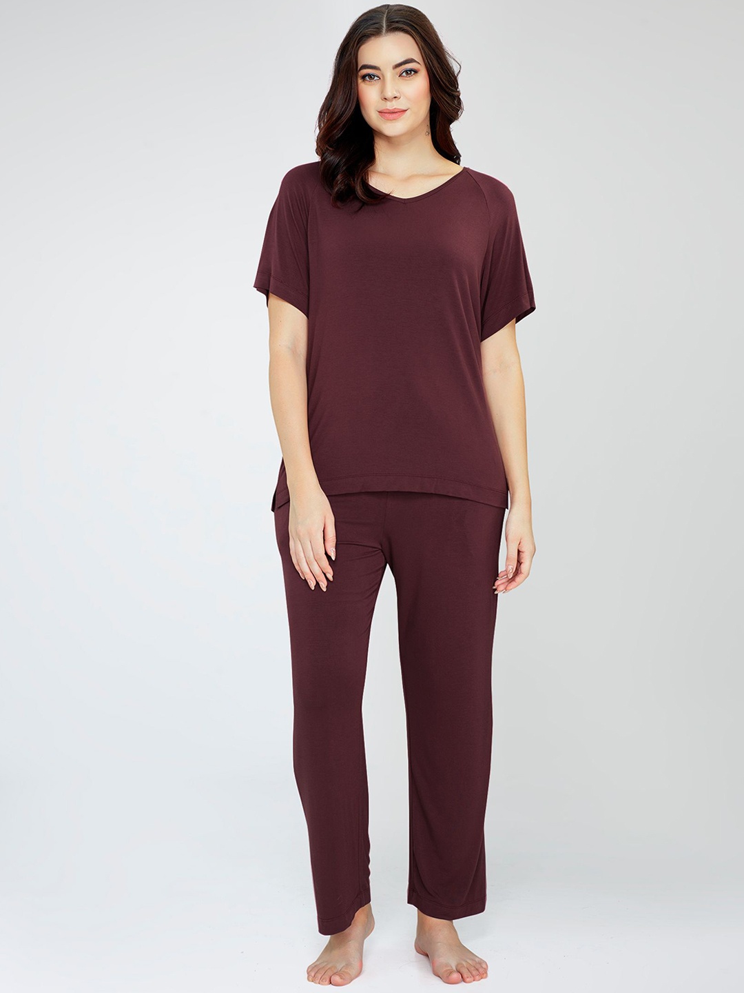 

Zeyo Women Solid Night suit, Brown