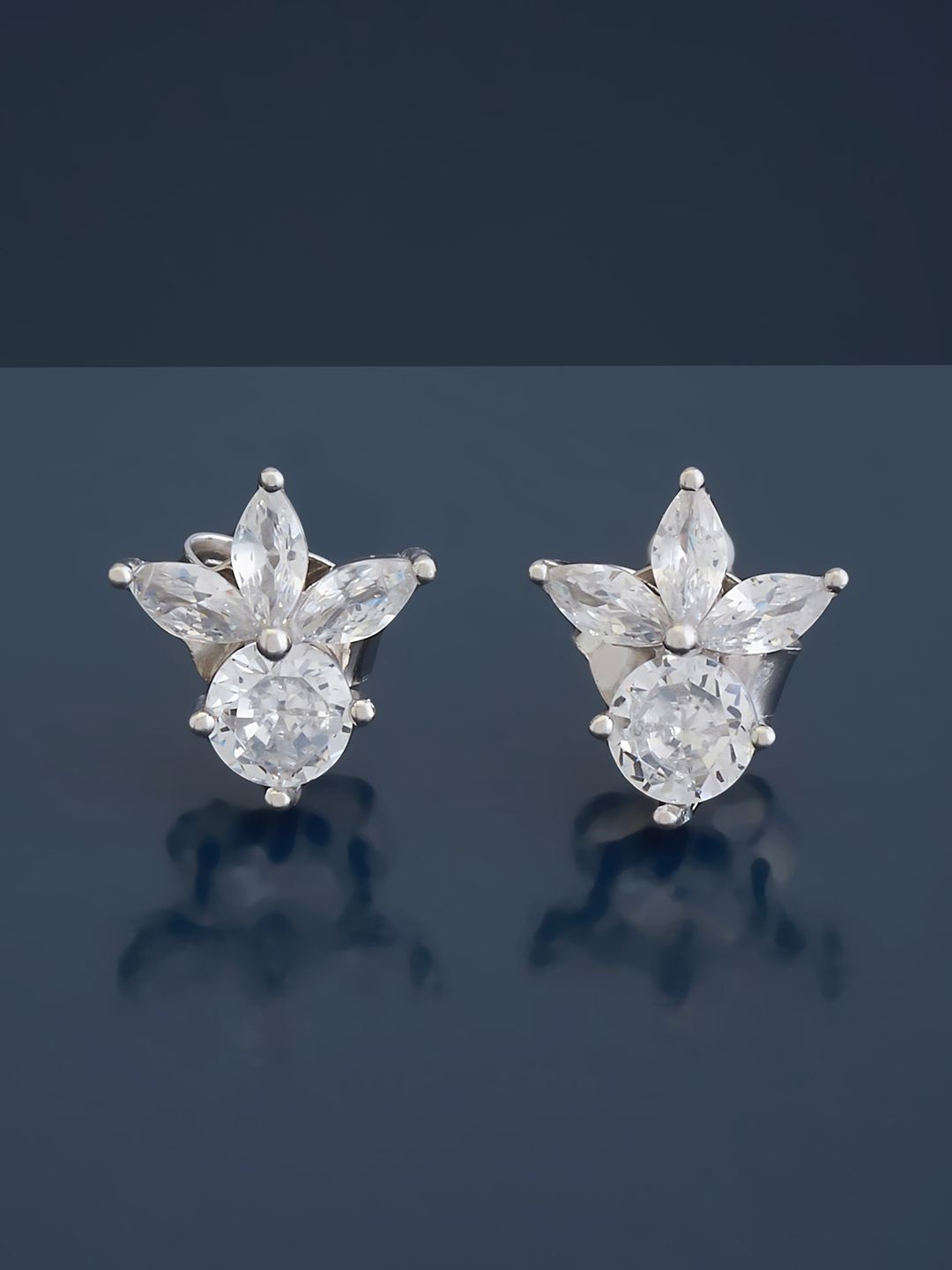 

Kushal's Fashion Jewellery 92.5 Pure Silver Rhodium-Plated Cubic Zirconia Studded Studs