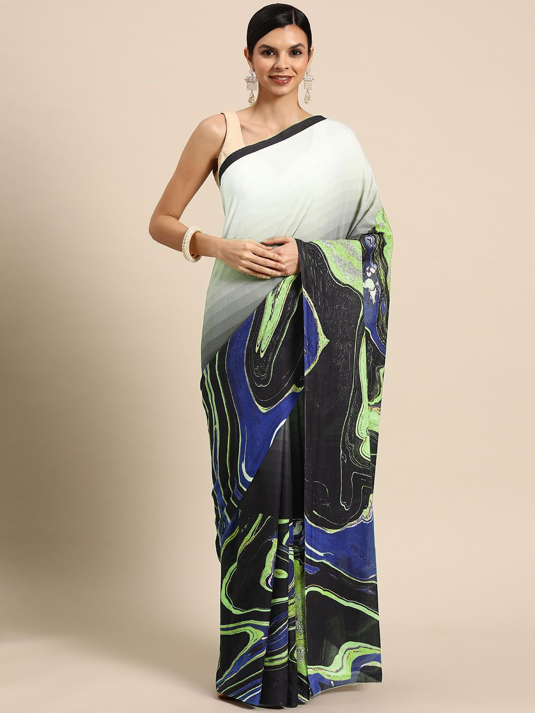 

BUTA BUTI Abstract Printed Pure Cotton Saree, Green