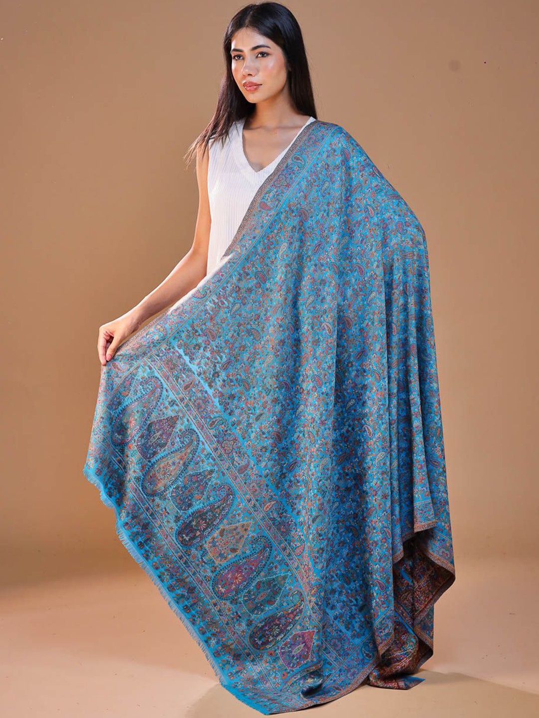 

SWI Stylish Floral Woven Design Shawl, Turquoise blue