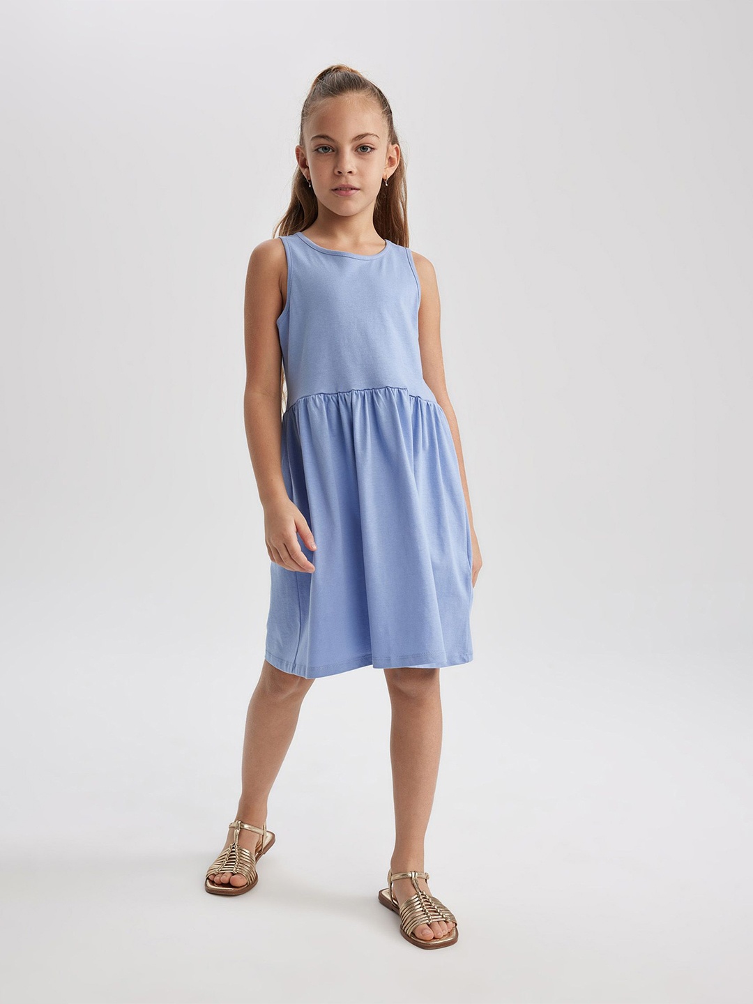 

DeFacto Sleeveless Cotton Fit & Flare Dress, Blue