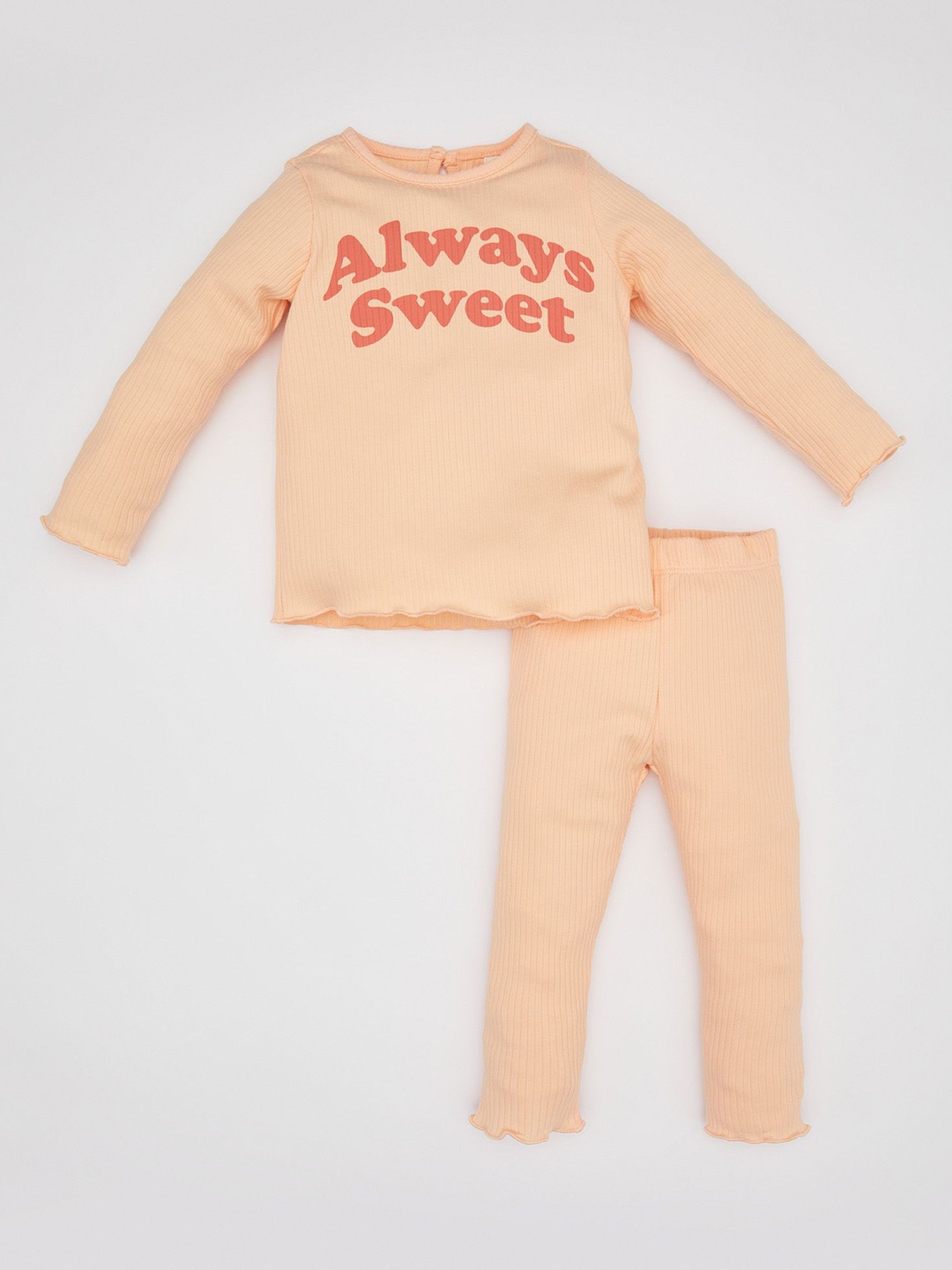 

DeFacto Girls Printed Pure Cotton T-shirt with Pyjamas, Peach