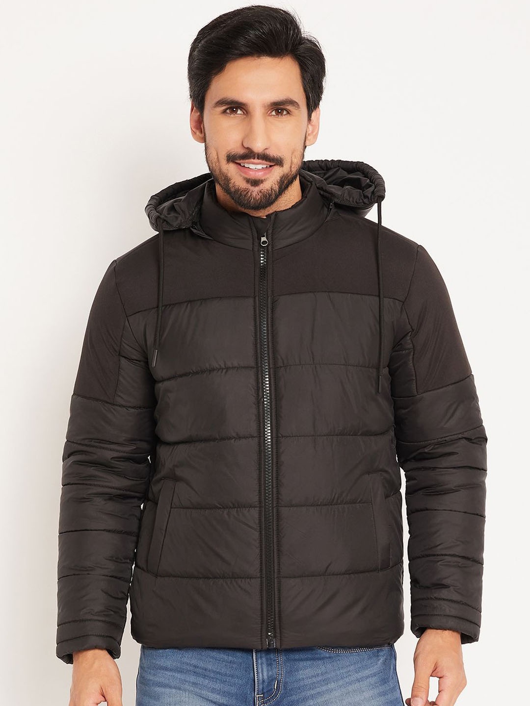 

VERO AMORE Men Colourblocked Quilted Hooded Jacket, Black