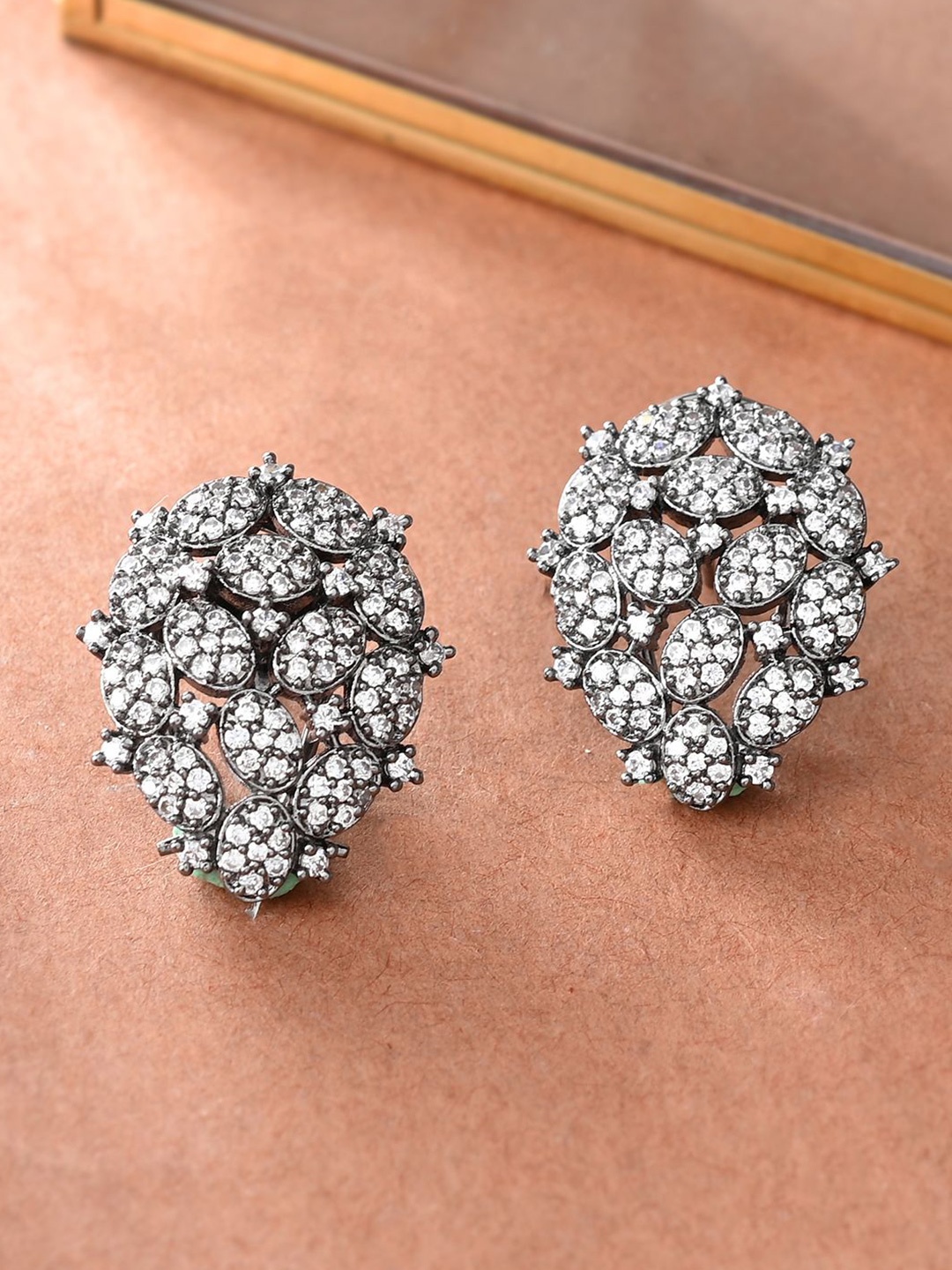 

Voylla Rhodium Plated Contemporary American Diamond Studs Earrings, Silver