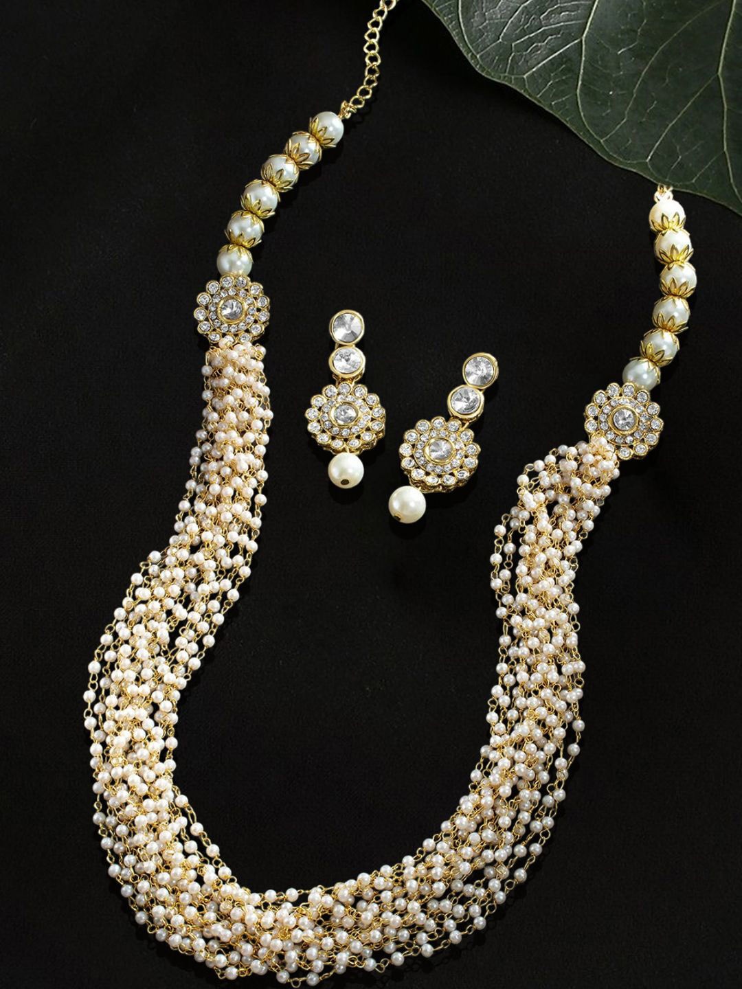 

House of Pataudi Kundan Stone Studded & Beaded Jewellery Set, Gold