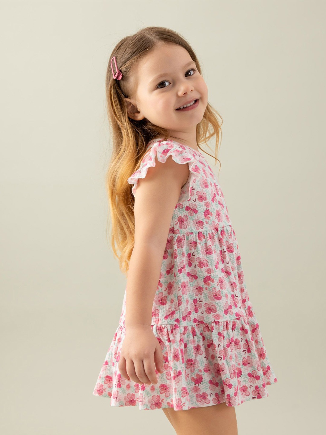 

DeFacto Girls Floral Printed Round Neck A-Line Dress, White