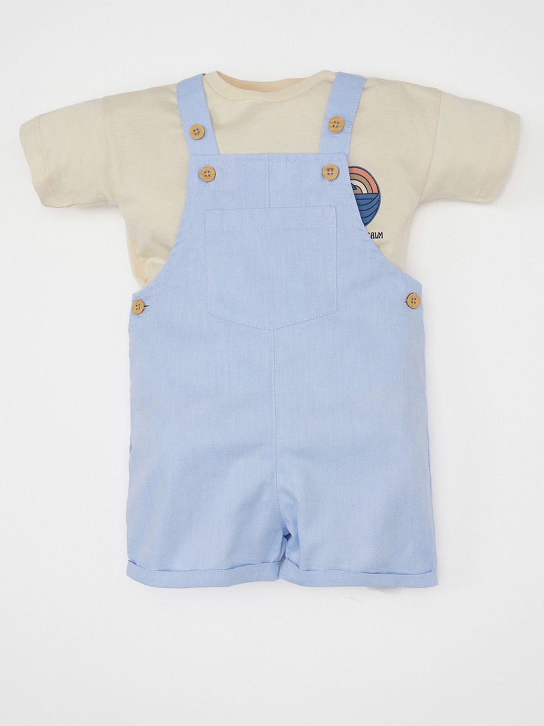 

DeFacto Infants Boys Straight Leg Pure Cotton Dungaree With T-Shirt, Blue