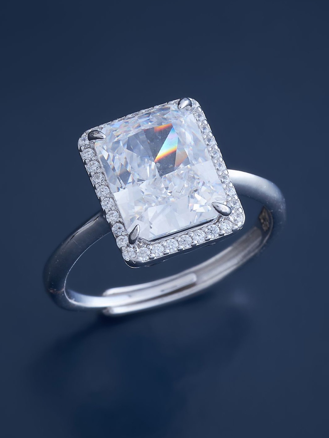 

Kushal's Fashion Jewellery Sterling Silver Cubic Zirconia Rhodium-Plated Finger Ring