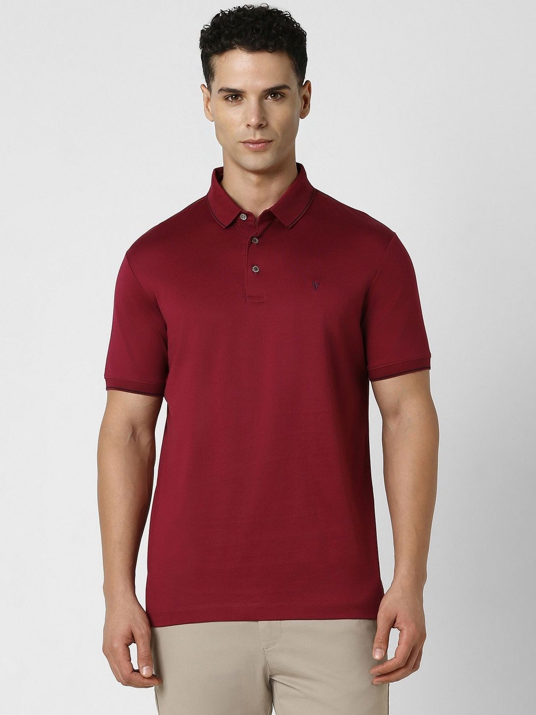 

Van Heusen Men Solid Polo Collar Cotton T-shirt, Maroon