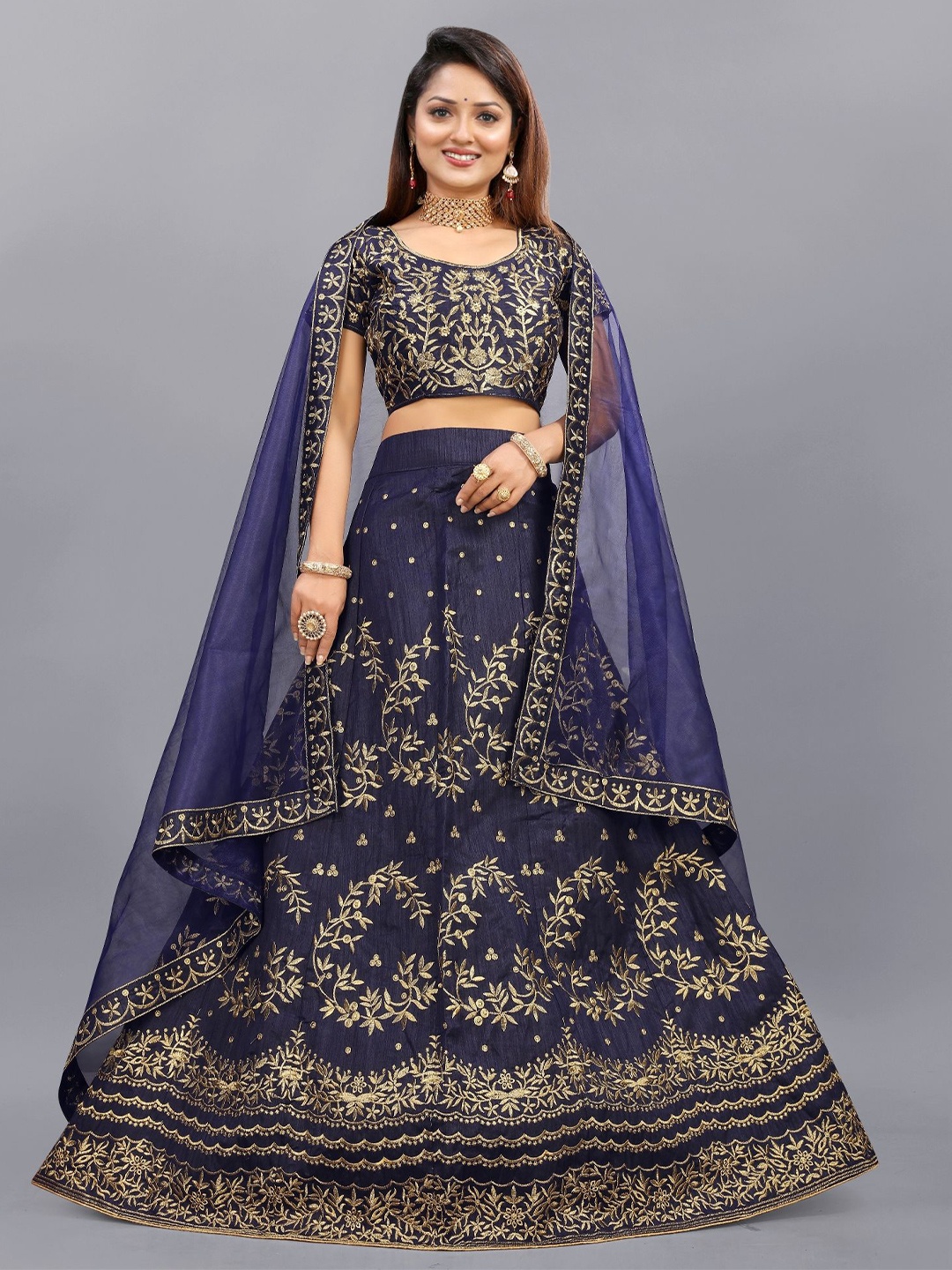 

APNISHA Embroidered Semi-Stitched Lehenga & Unstitched Blouse With Dupatta, Blue