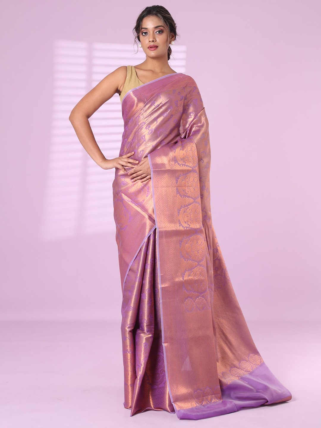 

Charukriti Woven Design Floral Heavy Work Saree, Violet