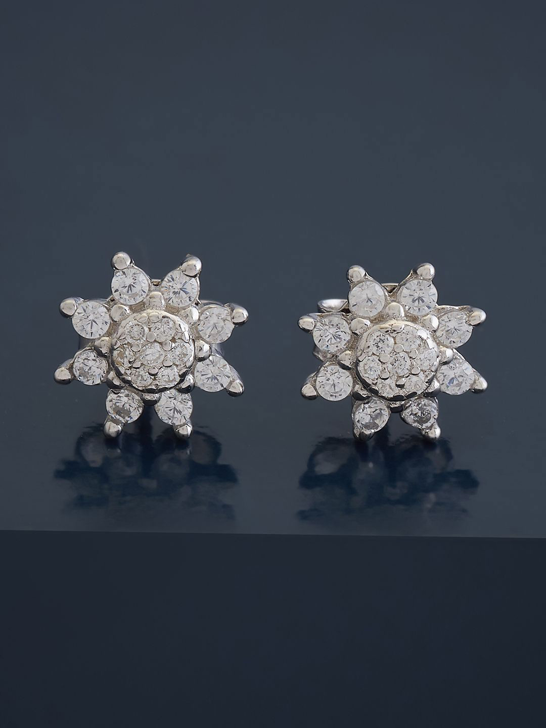 

Kushal's Fashion Jewellery 92.5 Pure Silver Rhodium-Plated CZ Studded Studs Earrings