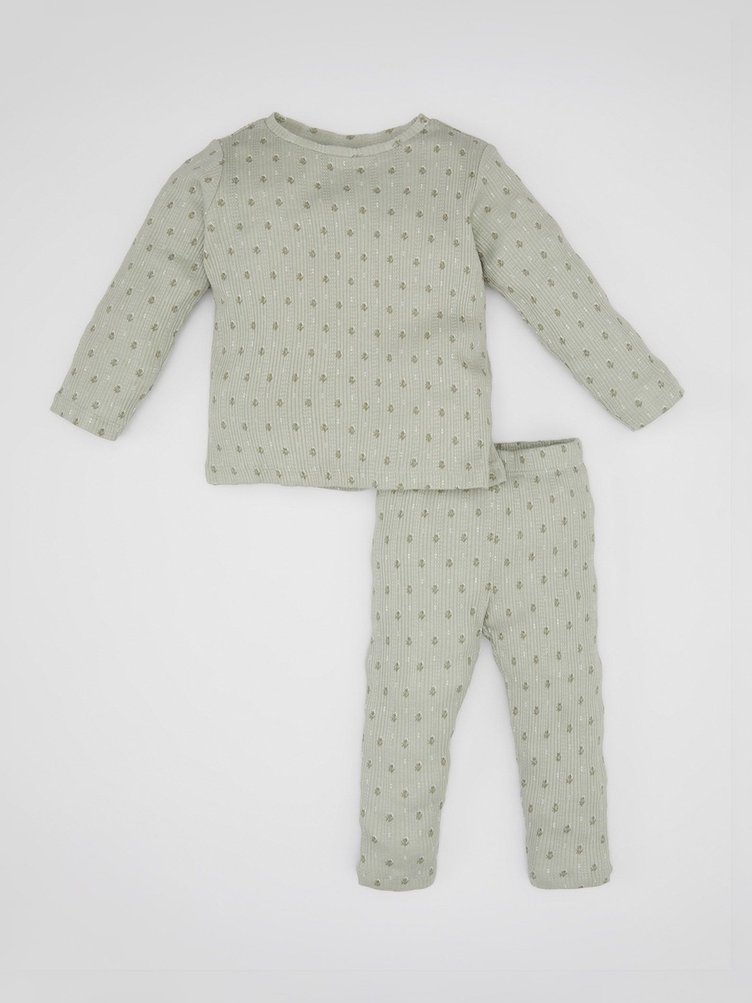 

DeFacto Girls Printed Pure Cotton Night Suit, Olive
