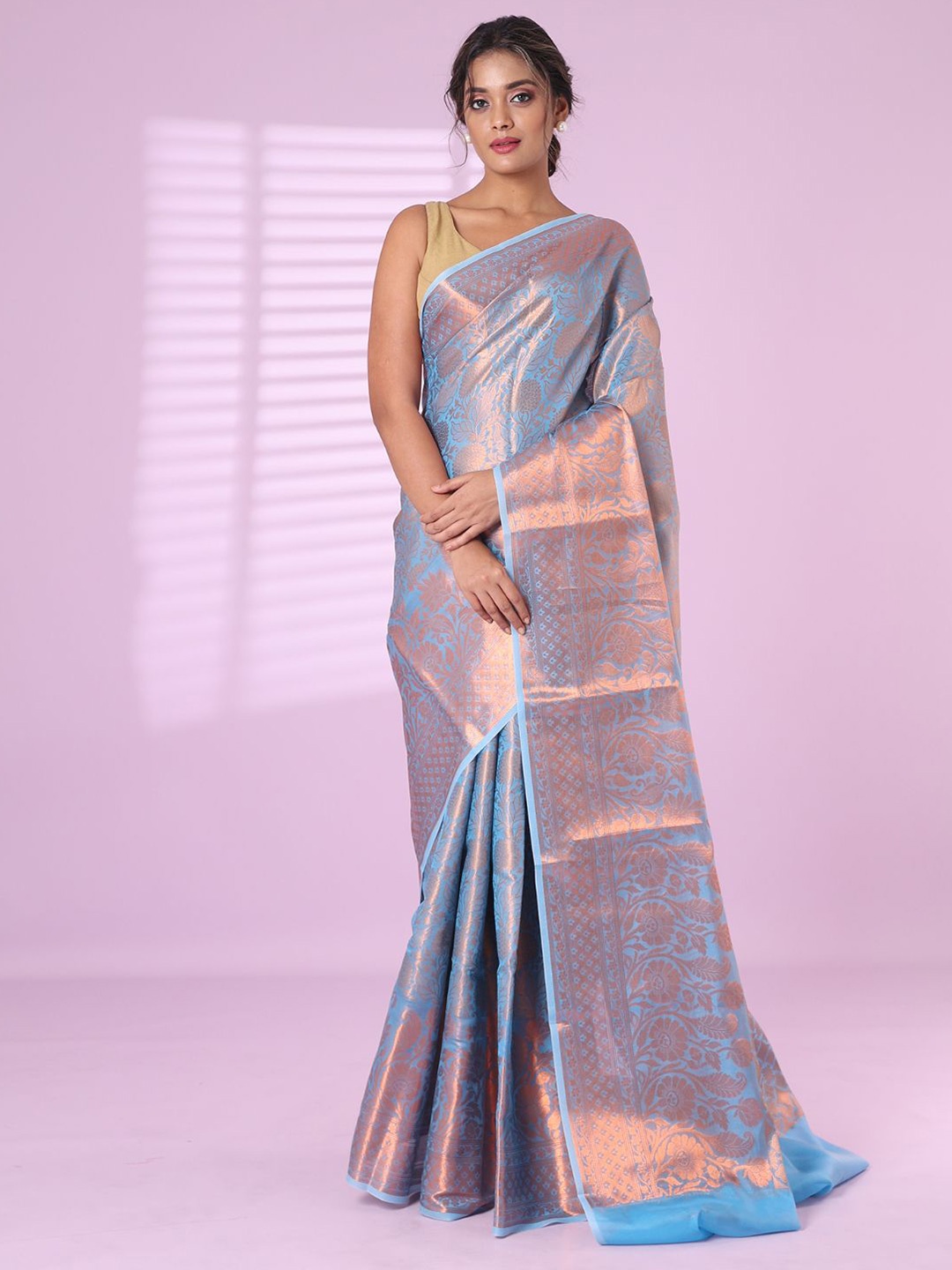 

Charukriti Ethnic Motifs Zari Brocade Silk Soft Saree, Blue