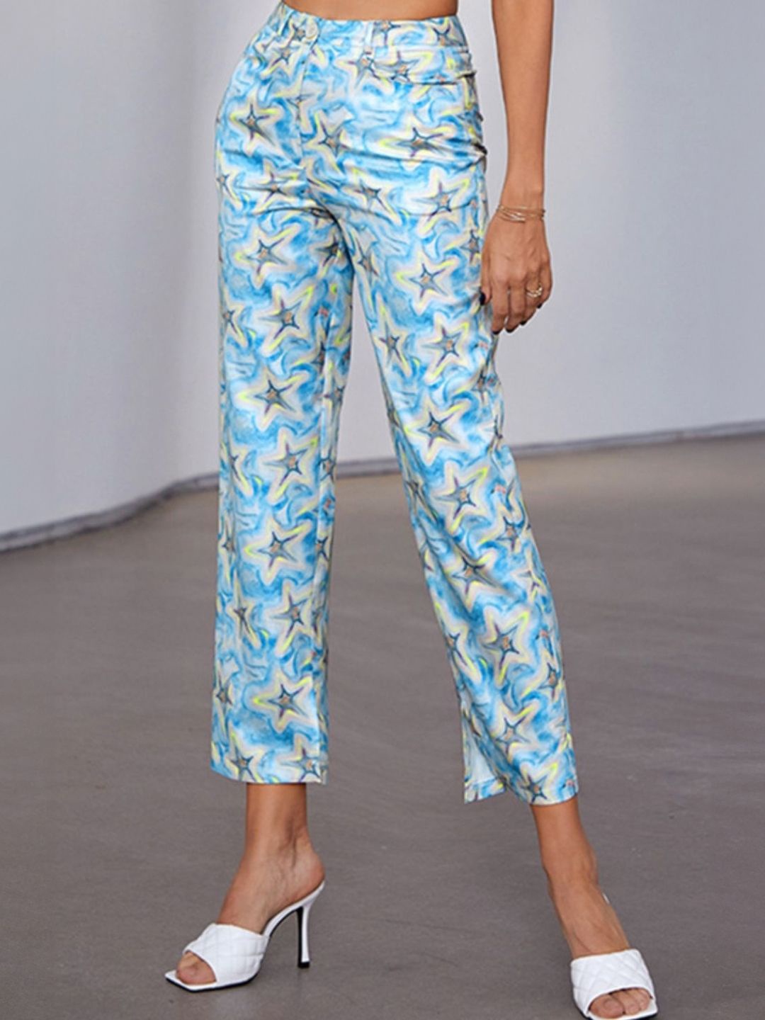 

KPOP Women Regular Fit Printed Original Trousers, Blue
