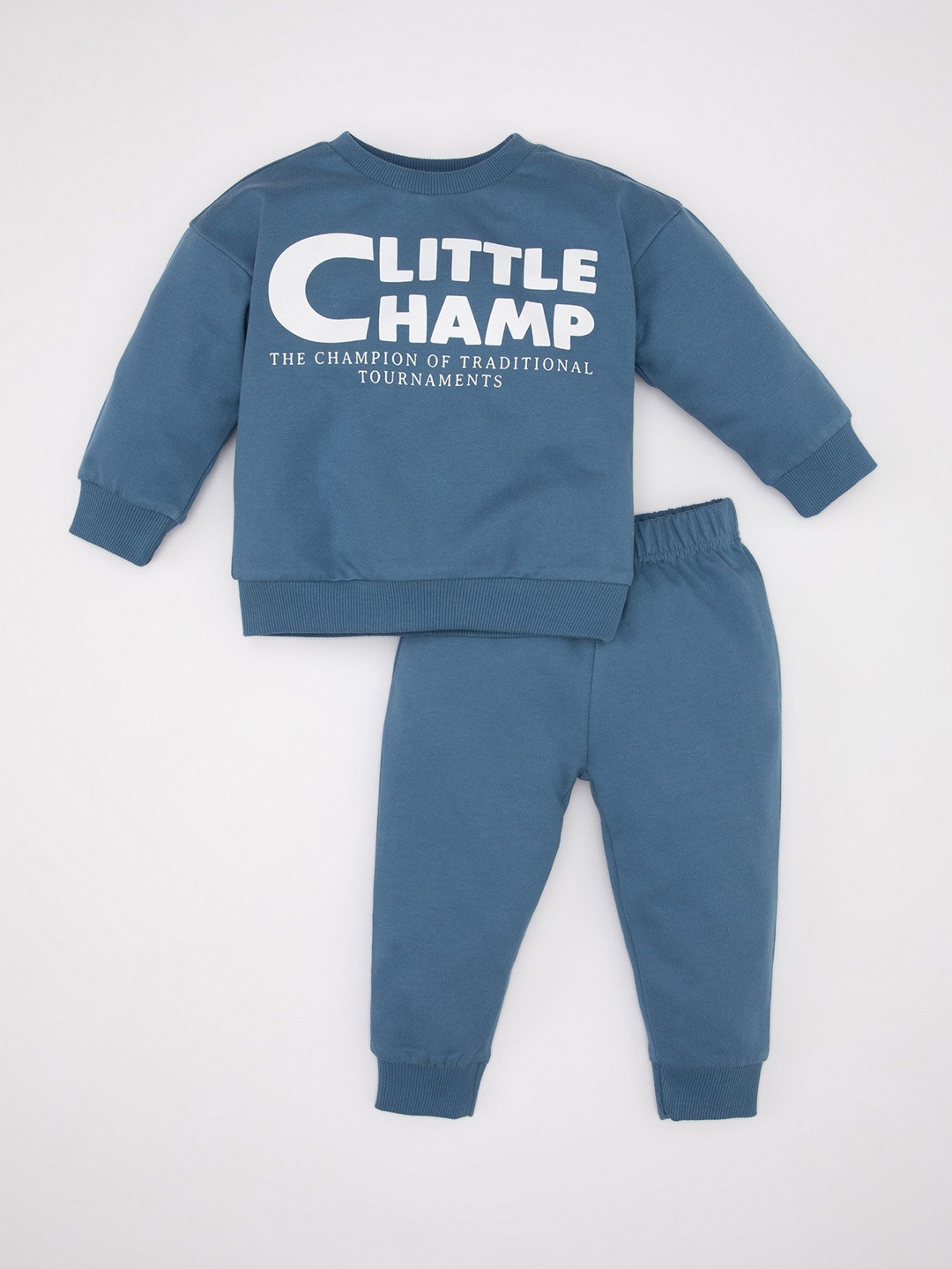 

DeFacto Boys Typography Printed Pure Cotton Sweatshirt with Joggers, Blue