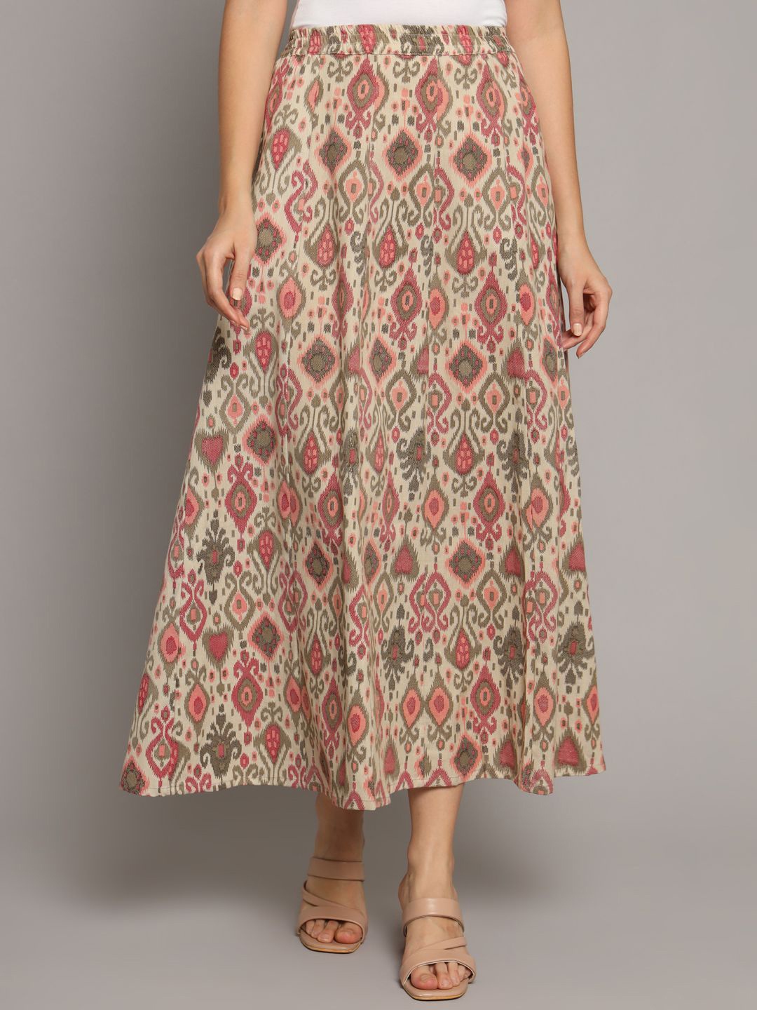 

KALINI Women Printed Pure Cotton Flared Maxi Skirts, Pink