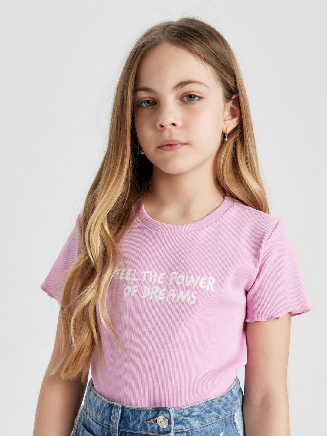

DeFacto Girls Typography Printed Round Neck Cotton T-shirt, Pink