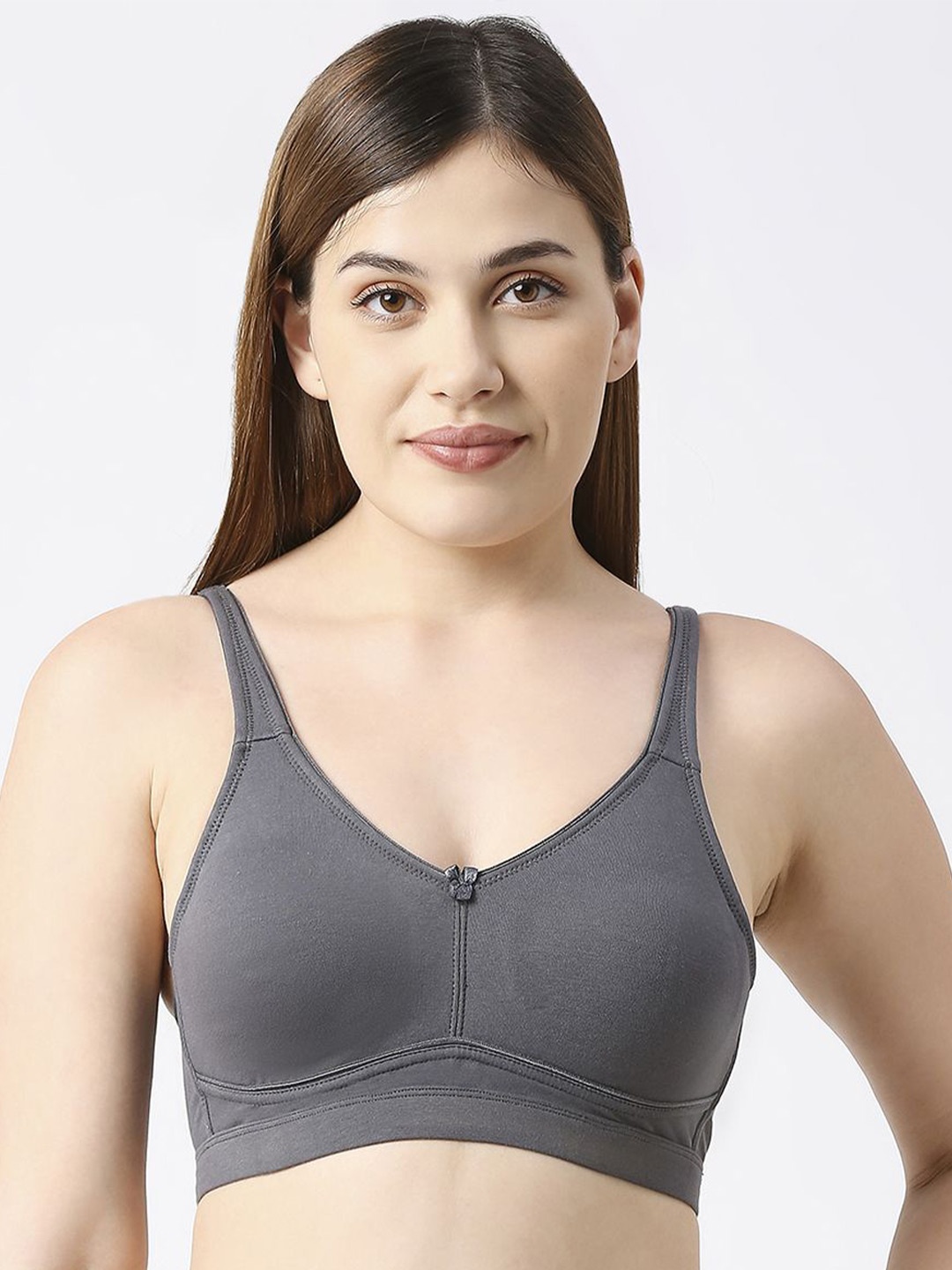 

Juliet Cotton Solid Full Coverage T-shirt Bra, Grey