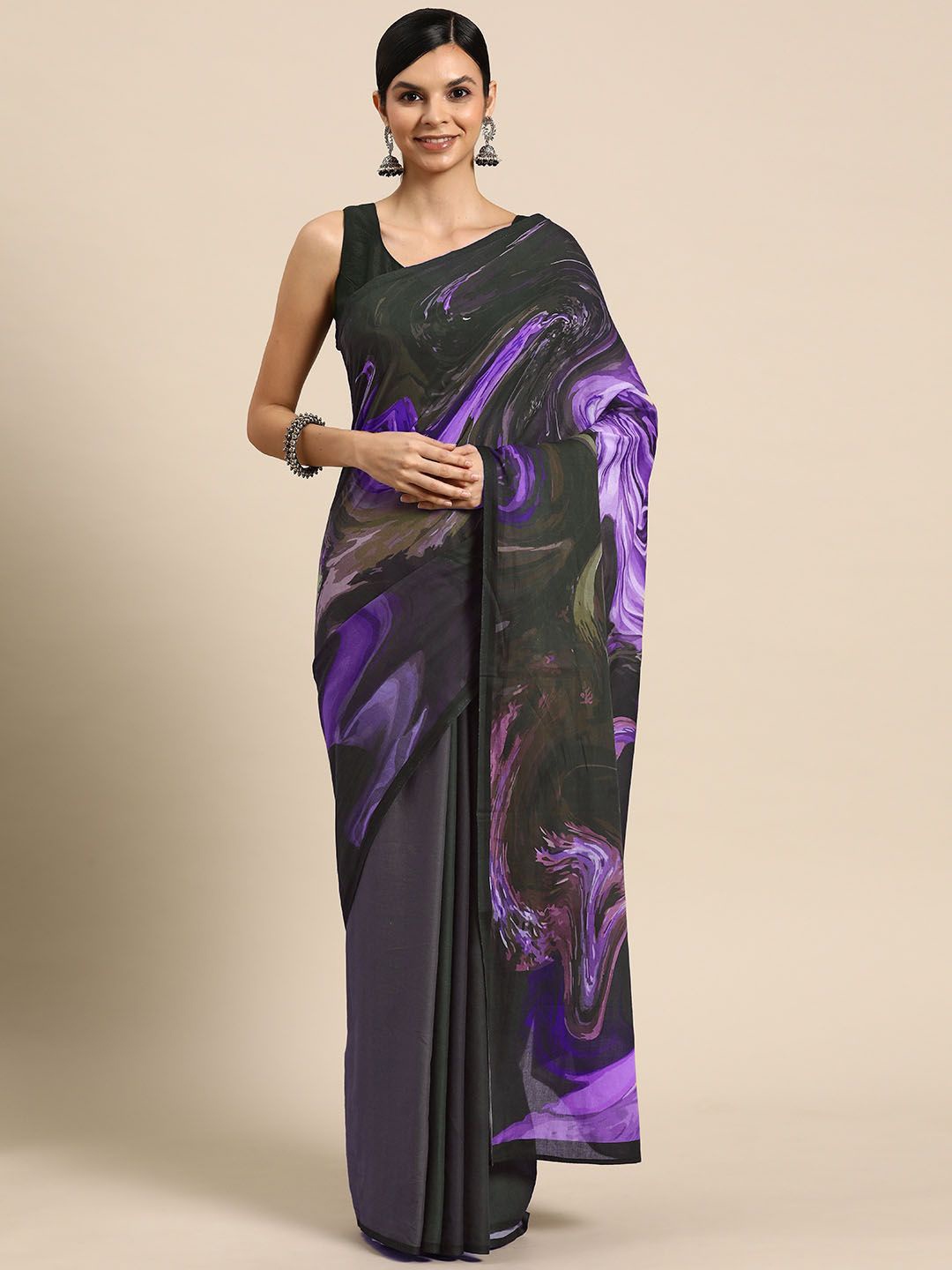 

BUTA BUTI Pure Cotton Abstract Printed Saree, Purple