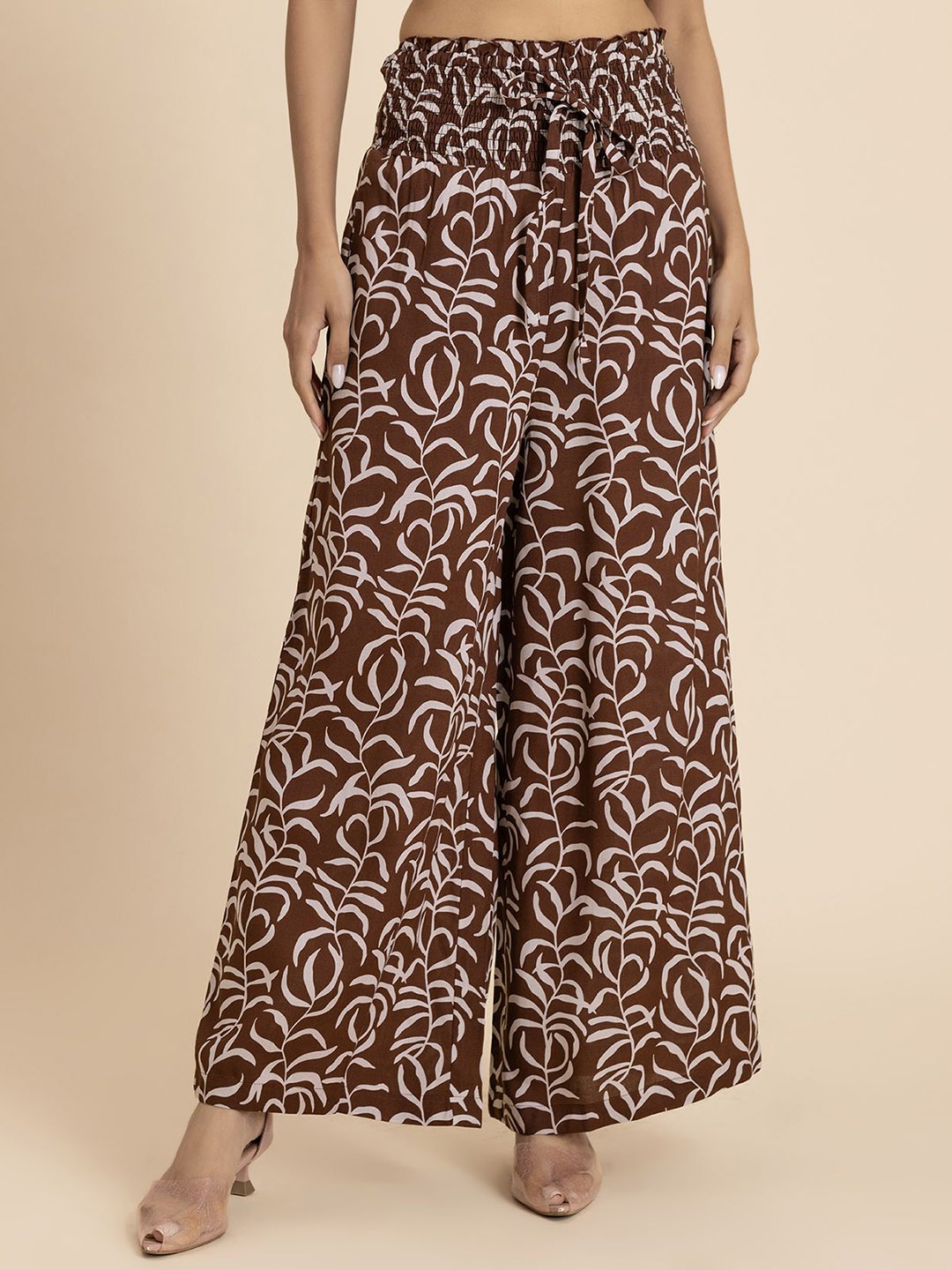 

Moomaya Women Loose Fit High-Rise Wide Leg Palazzos, Brown