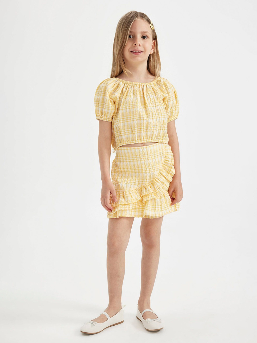 

DeFacto Girls Printed Top with Shorts, Yellow