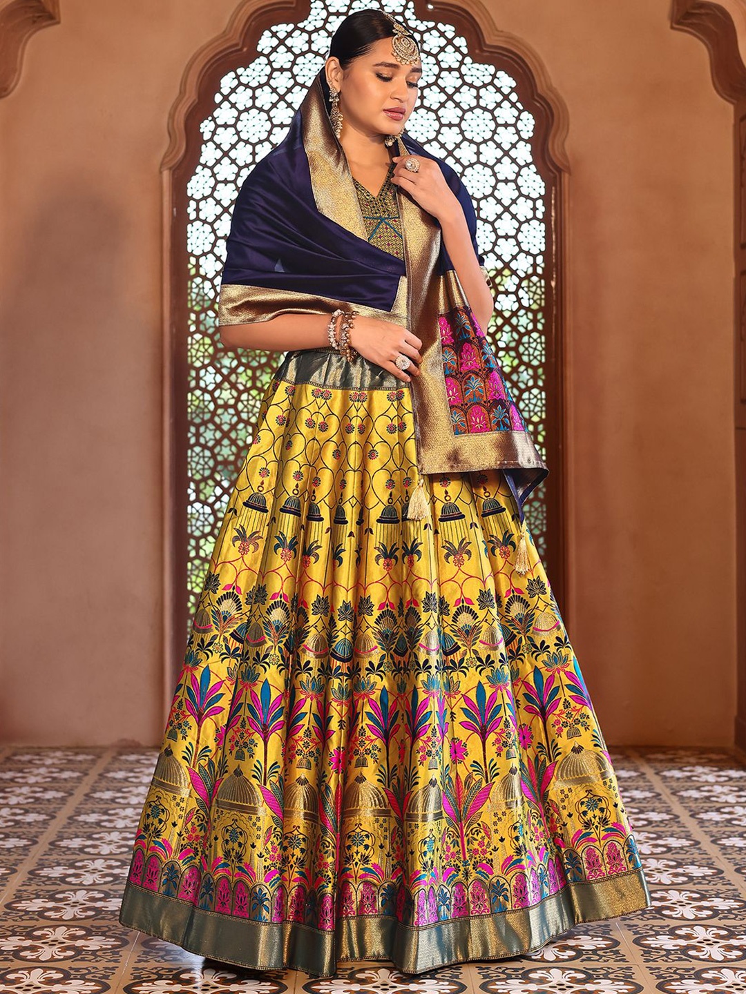 

PURVAJA Ready to Wear Lehenga & Unstitched Blouse With Dupatta, Yellow