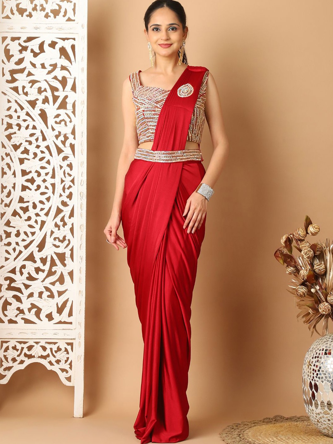 

Grancy Lycra Saree, Maroon