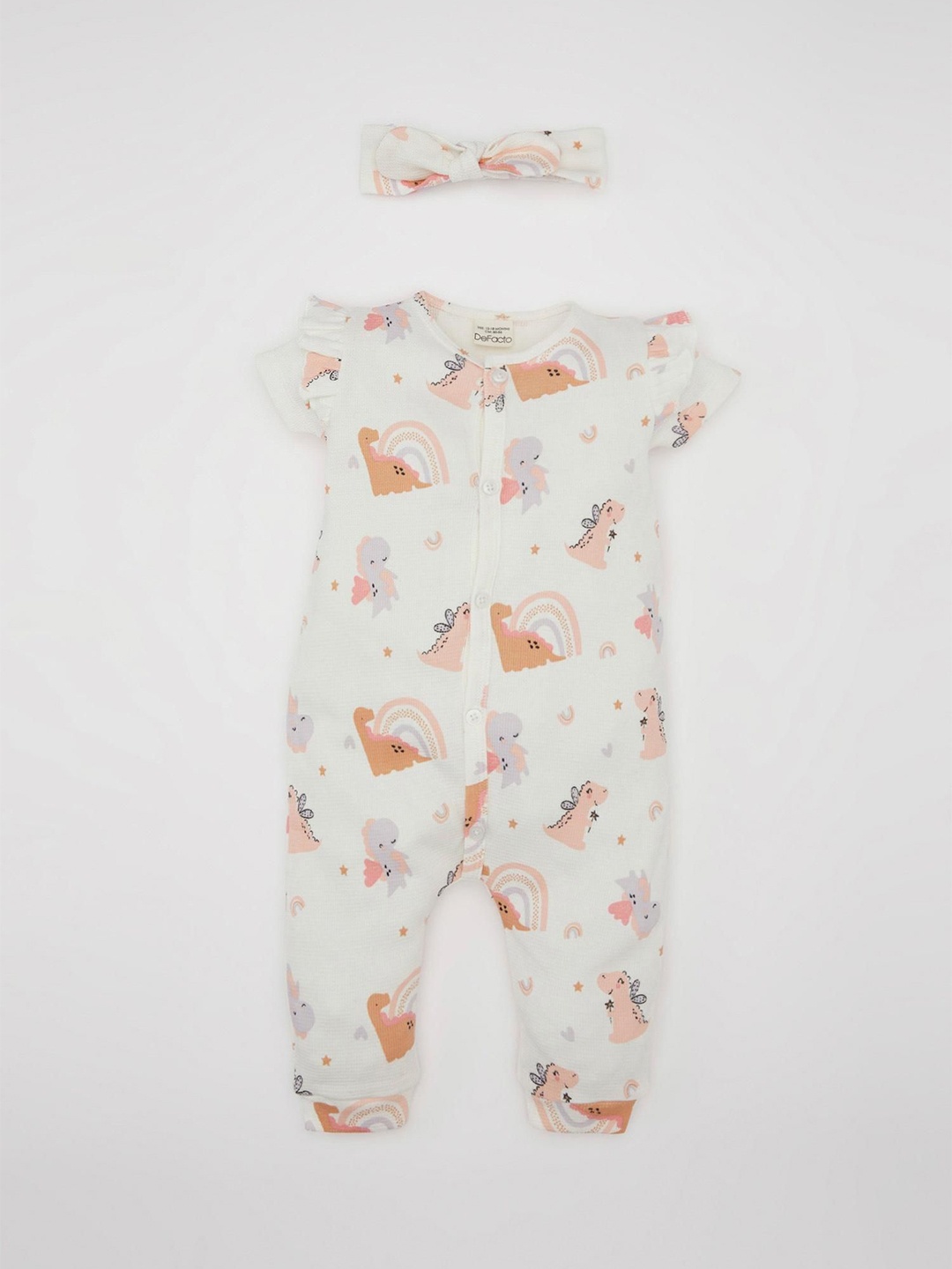 

DeFacto Infants Girls Printed Cotton Romper, White