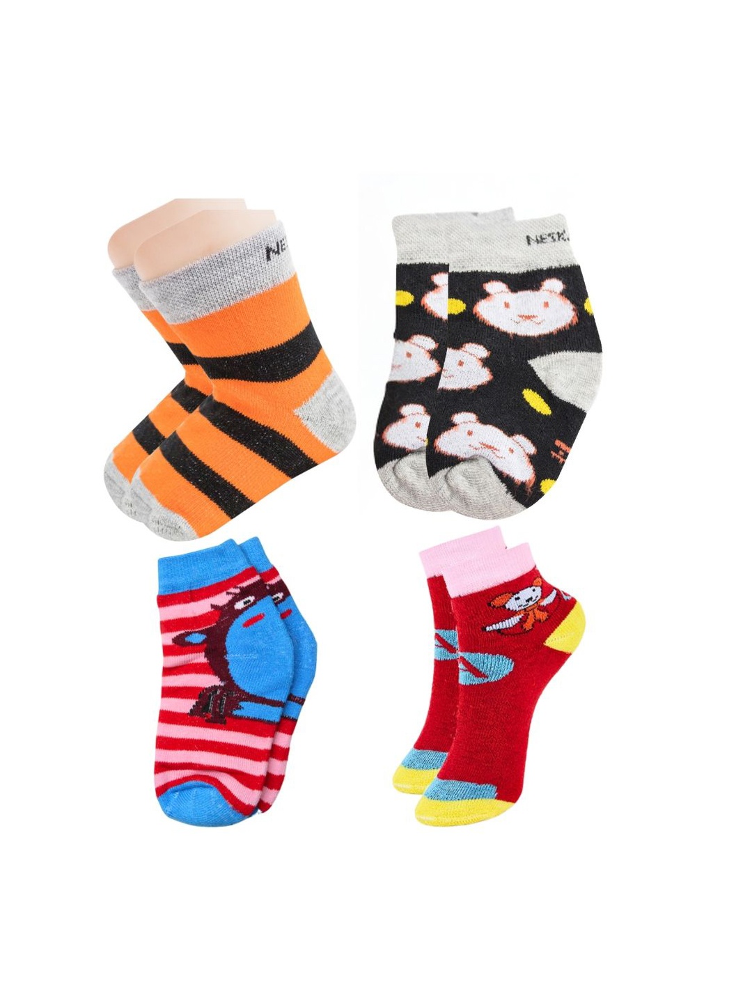 

BAESD Kids Pack Of 4 Patterned Cotton Ankle Length Socks, Orange