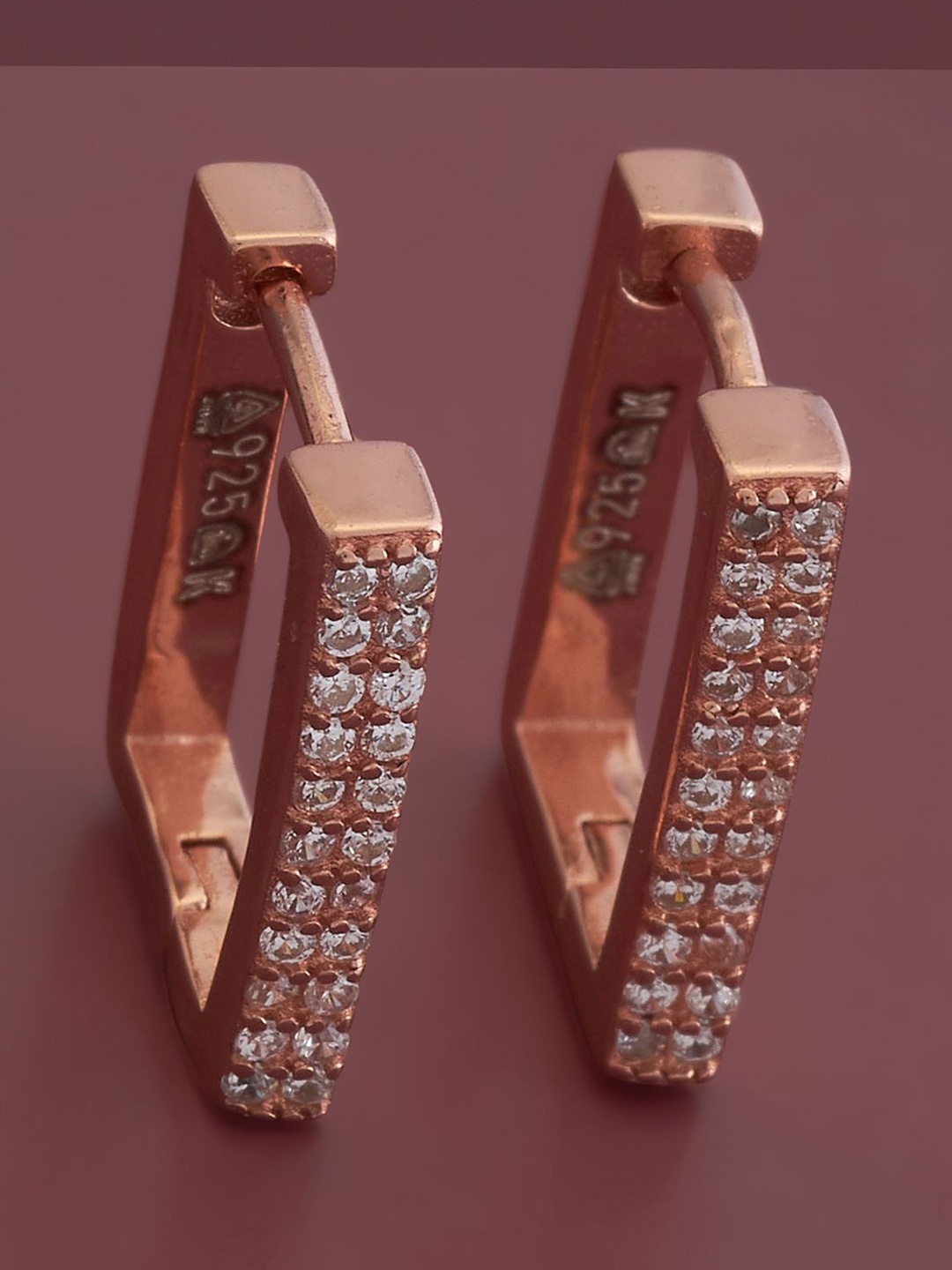 

Kushal's Fashion Jewellery Sterling Silver Cubic Zirconia Rose Gold-Plated Hoop Earrings