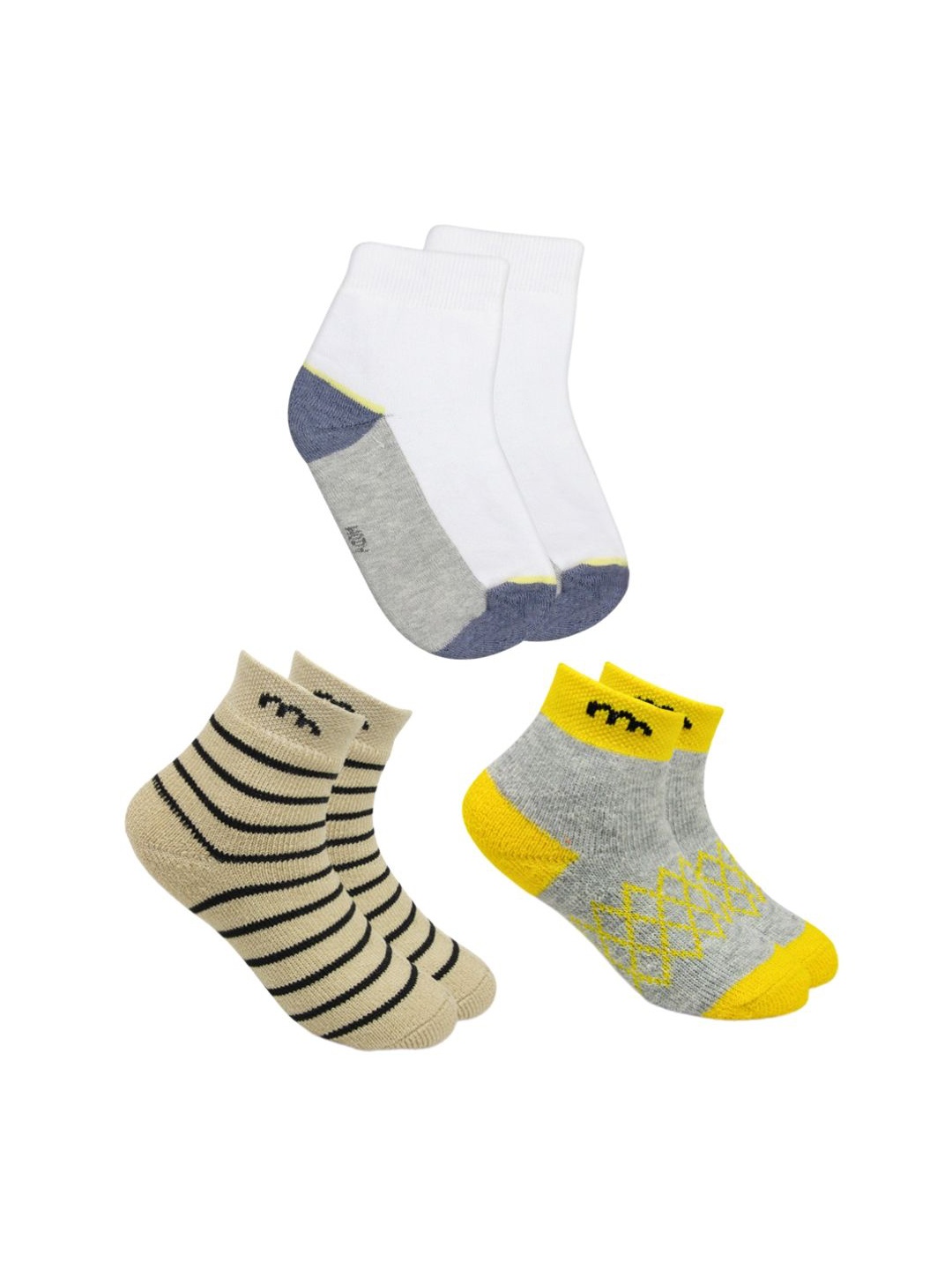 

BAESD Kids Pack Of 3 Patterned Cotton Ankle-Length Socks, Yellow