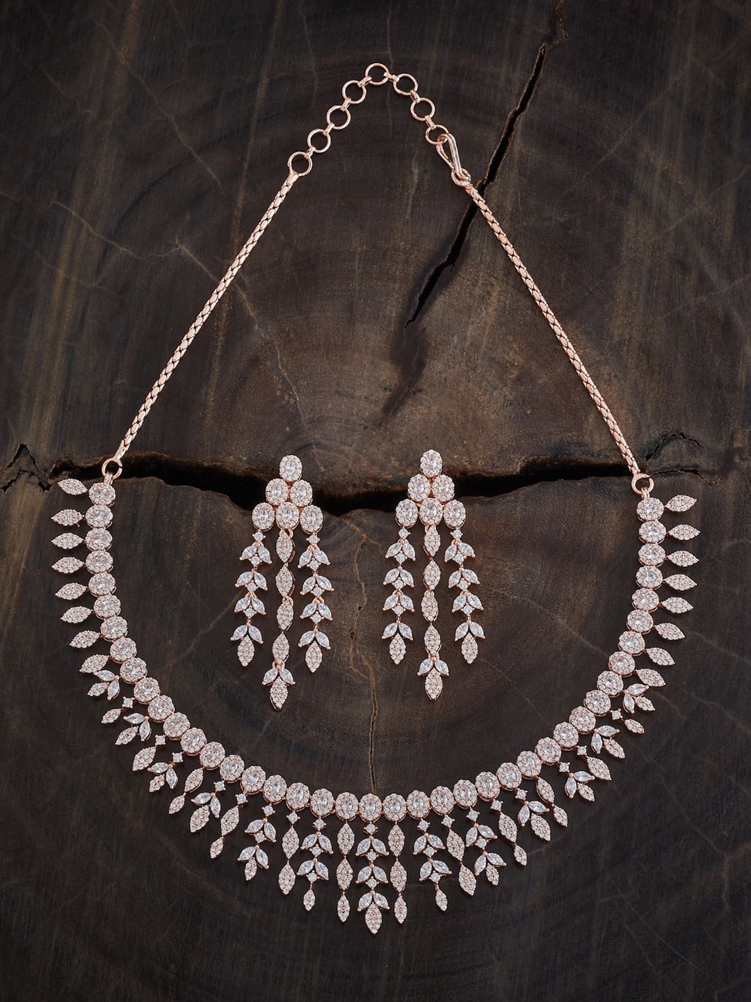 

Kushal's Fashion Jewellery Rose Gold Plated Cubic Zirconia Studded Jewellery Set