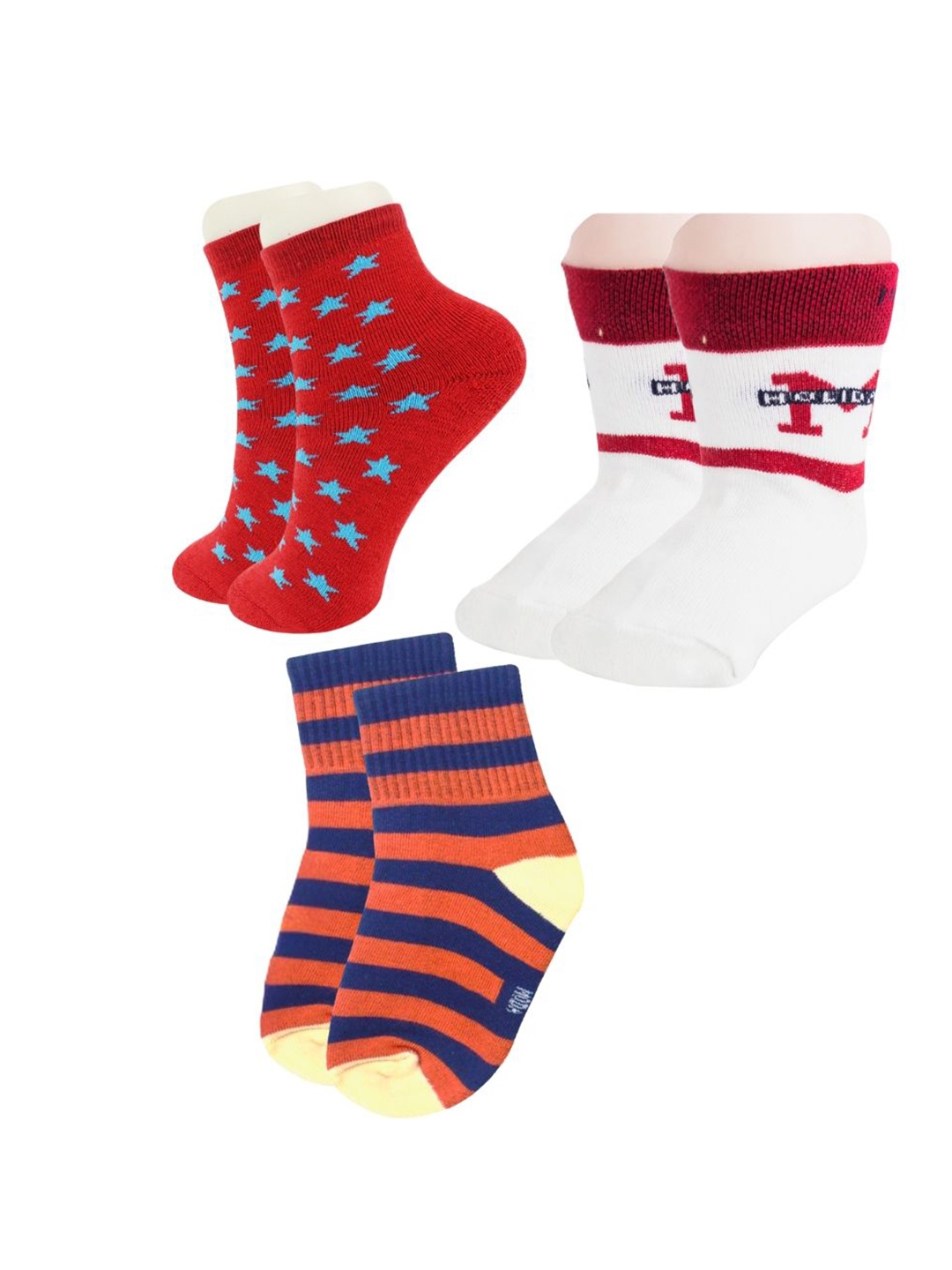 

BAESD Kids Pack Of 3 Patterned Ankle-Length Socks, Red