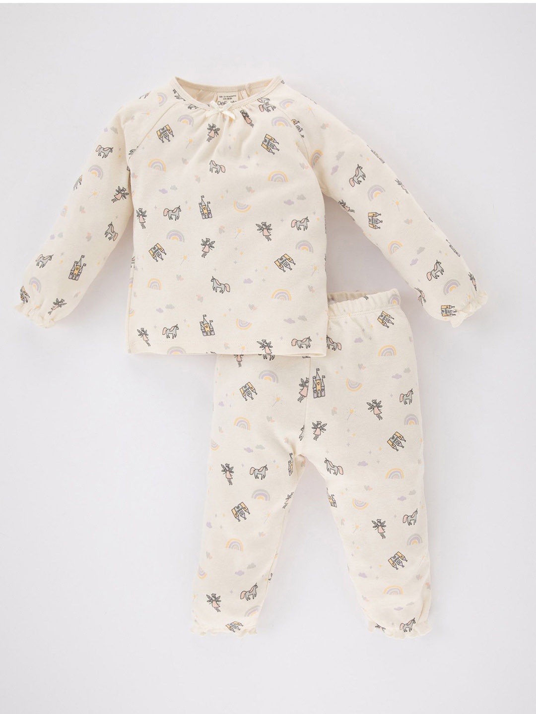 

DeFacto Girls Printed Pure Cotton Night Suit, Cream