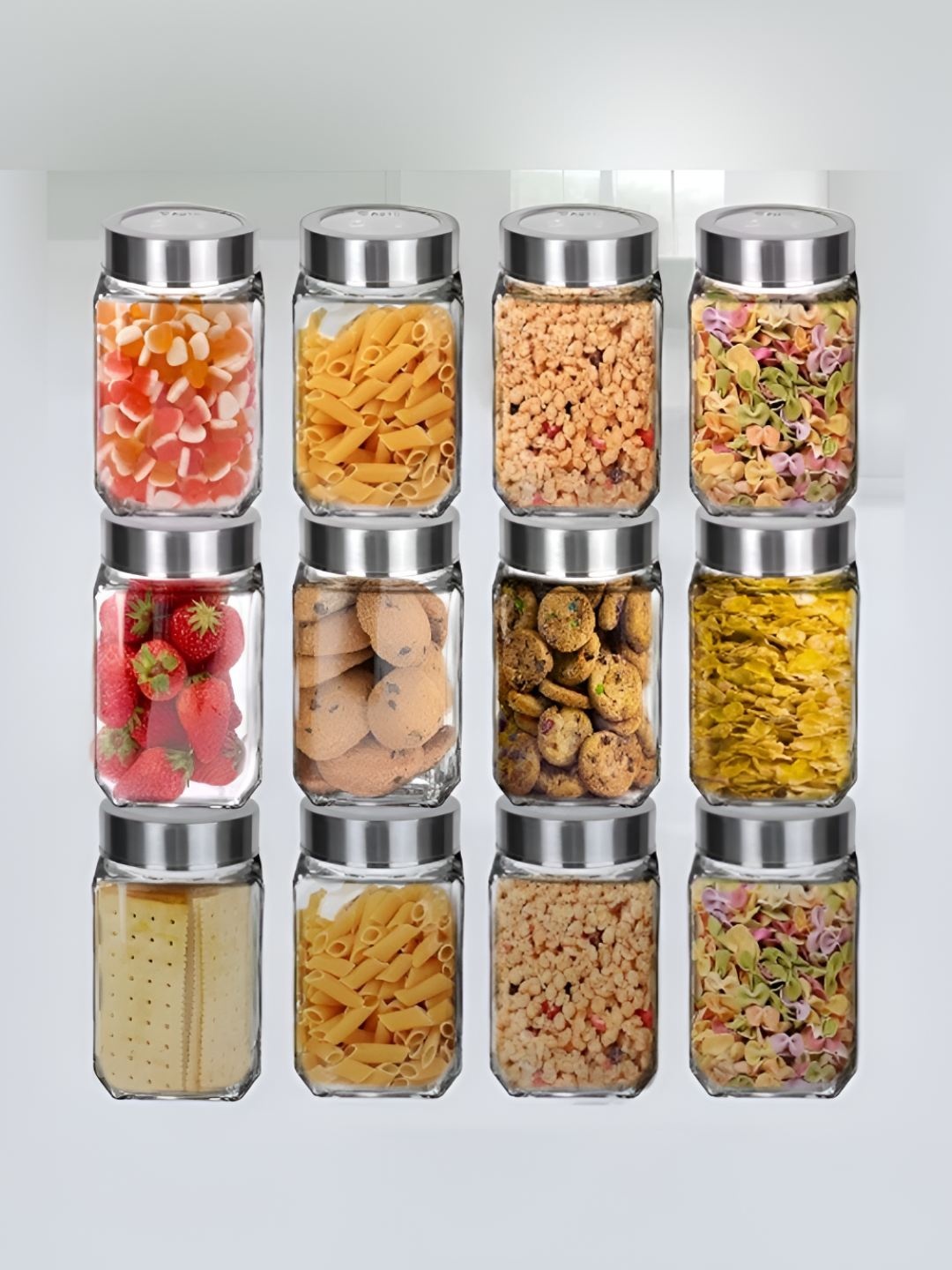 

CROCO JAR Piramal Transparent 12 Pieces Glass Containers with Steel Lid 300 ml