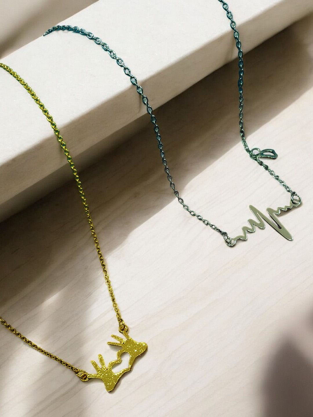 

fabula Set Of 2 Love Heart & Heart Beat Pendant Chains, Gold