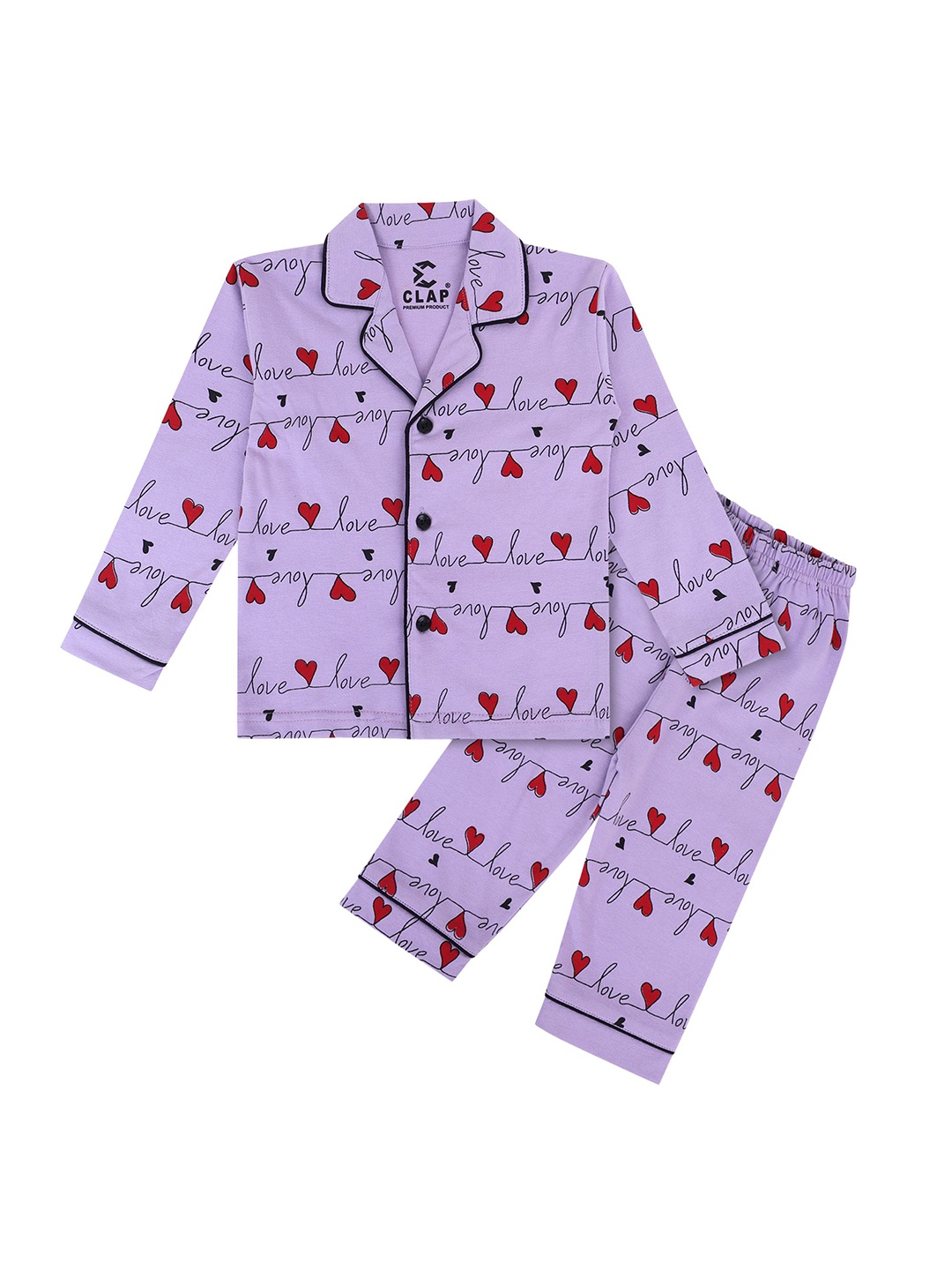 

CLAP Kids Printed Pure Cotton Night Suit, Purple