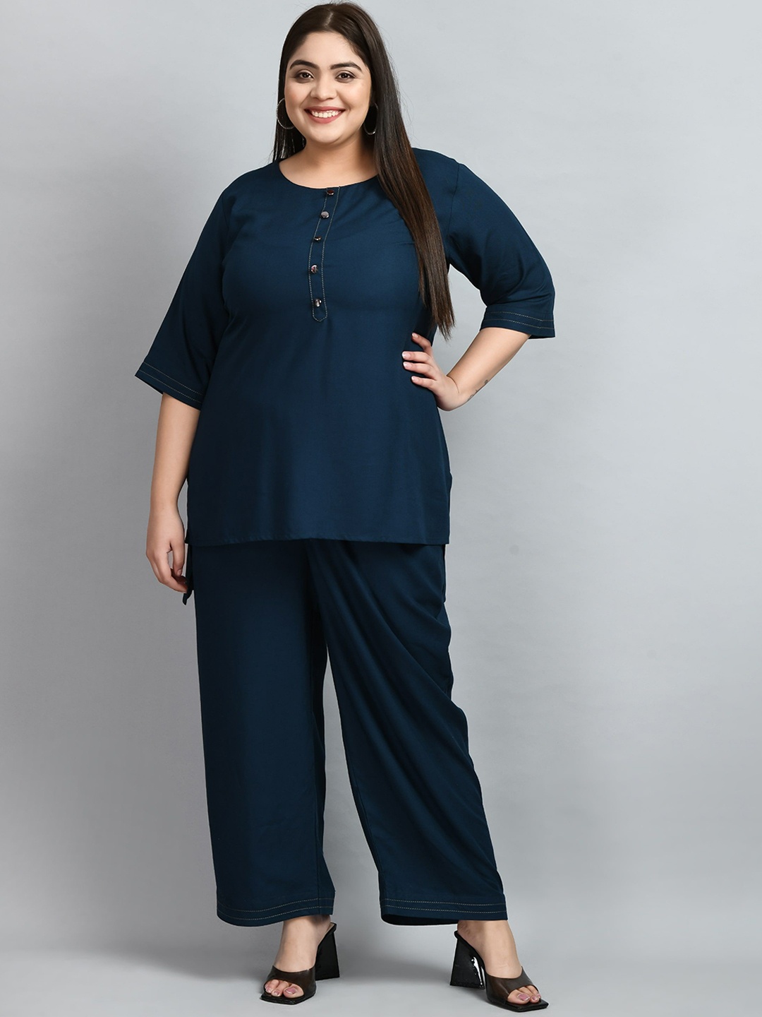 

DesiNoor.com Plus Size Round Neck Tunic & Trouser, Teal