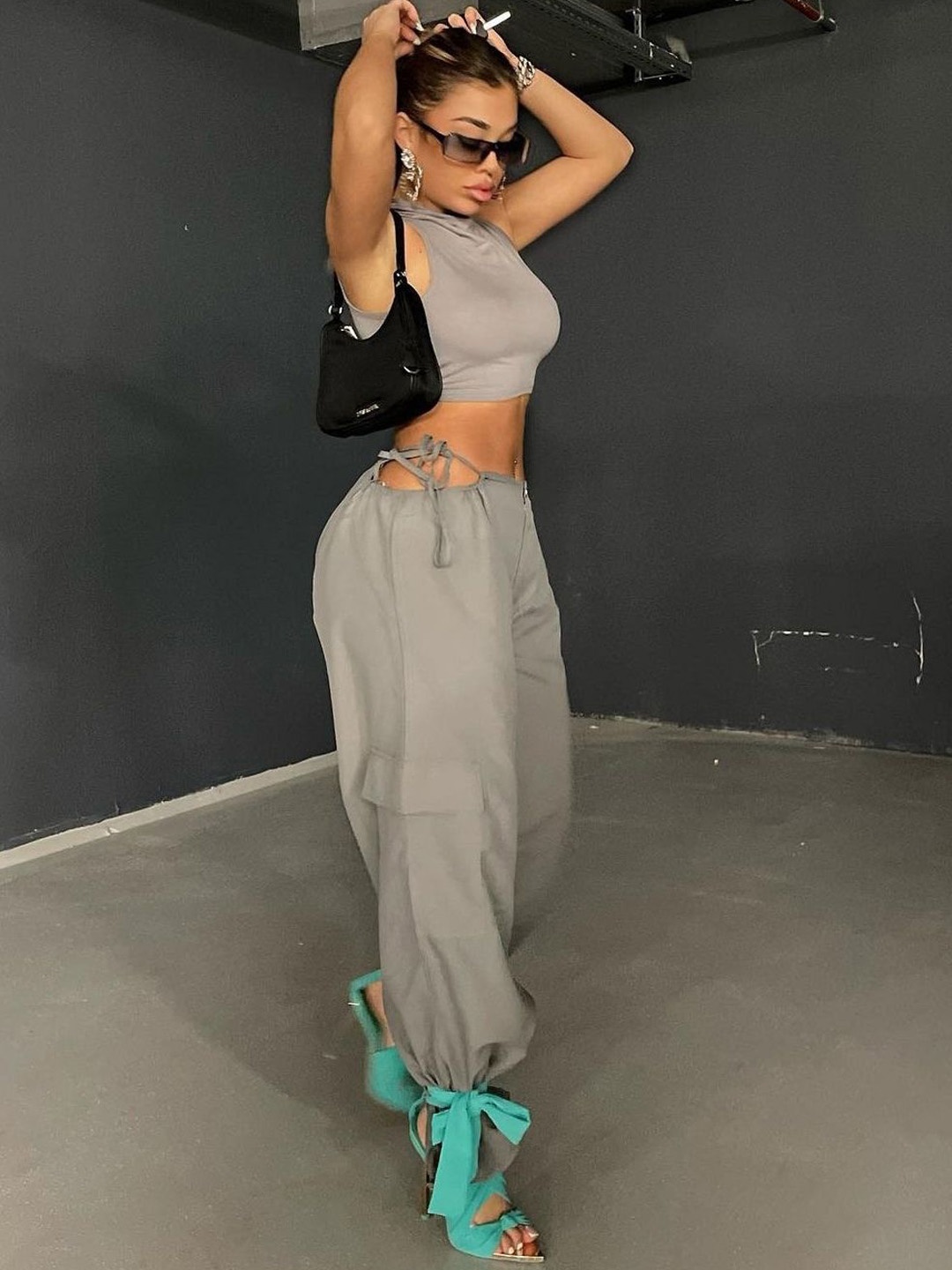 

KPOP Women Relaxed Loose Fit Trousers, Grey