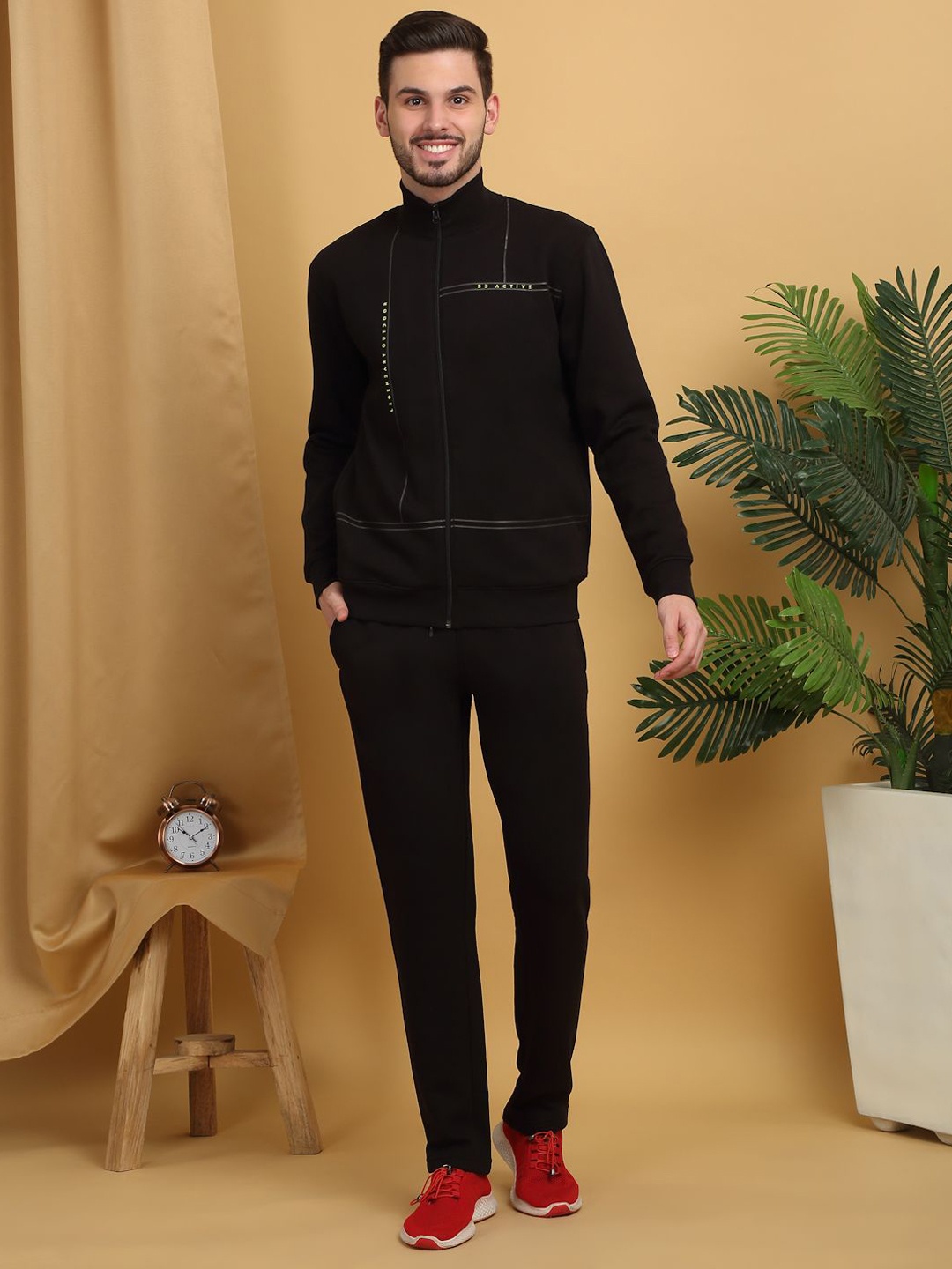 

Sweet Dreams Men Solid Mock Collar Mid-Rise Tracksuit, Black