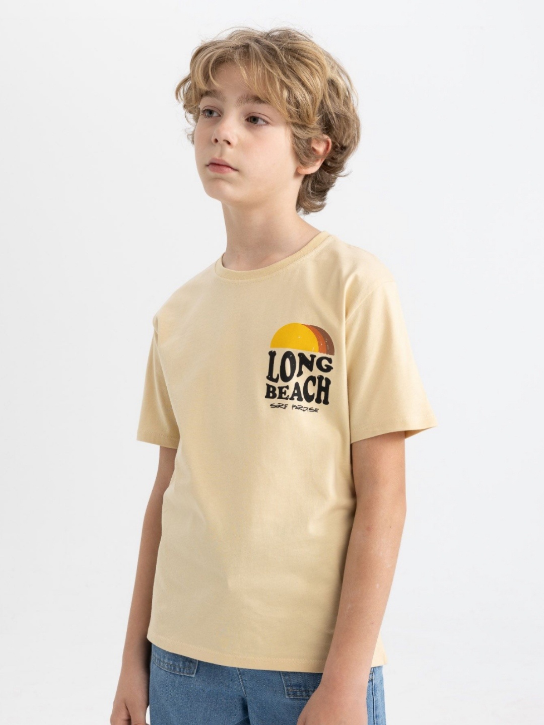 

DeFacto Boys Typography Printed Round Neck Cotton T-shirt, Cream